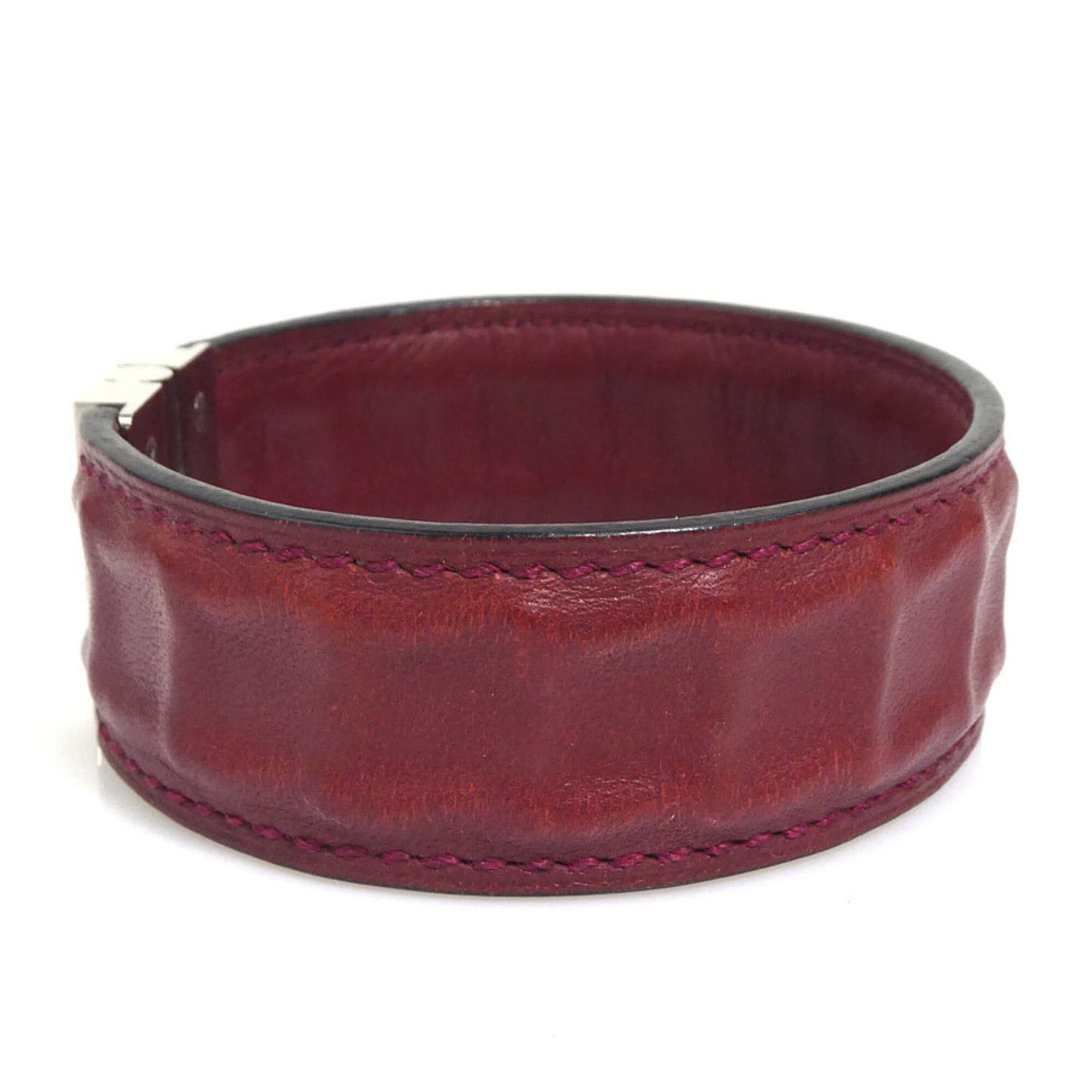 Hermes Hermes Bracelet Leather Metal Burgundy Silver Women's e61815a Size ONE SIZE - 4 Thumbnail