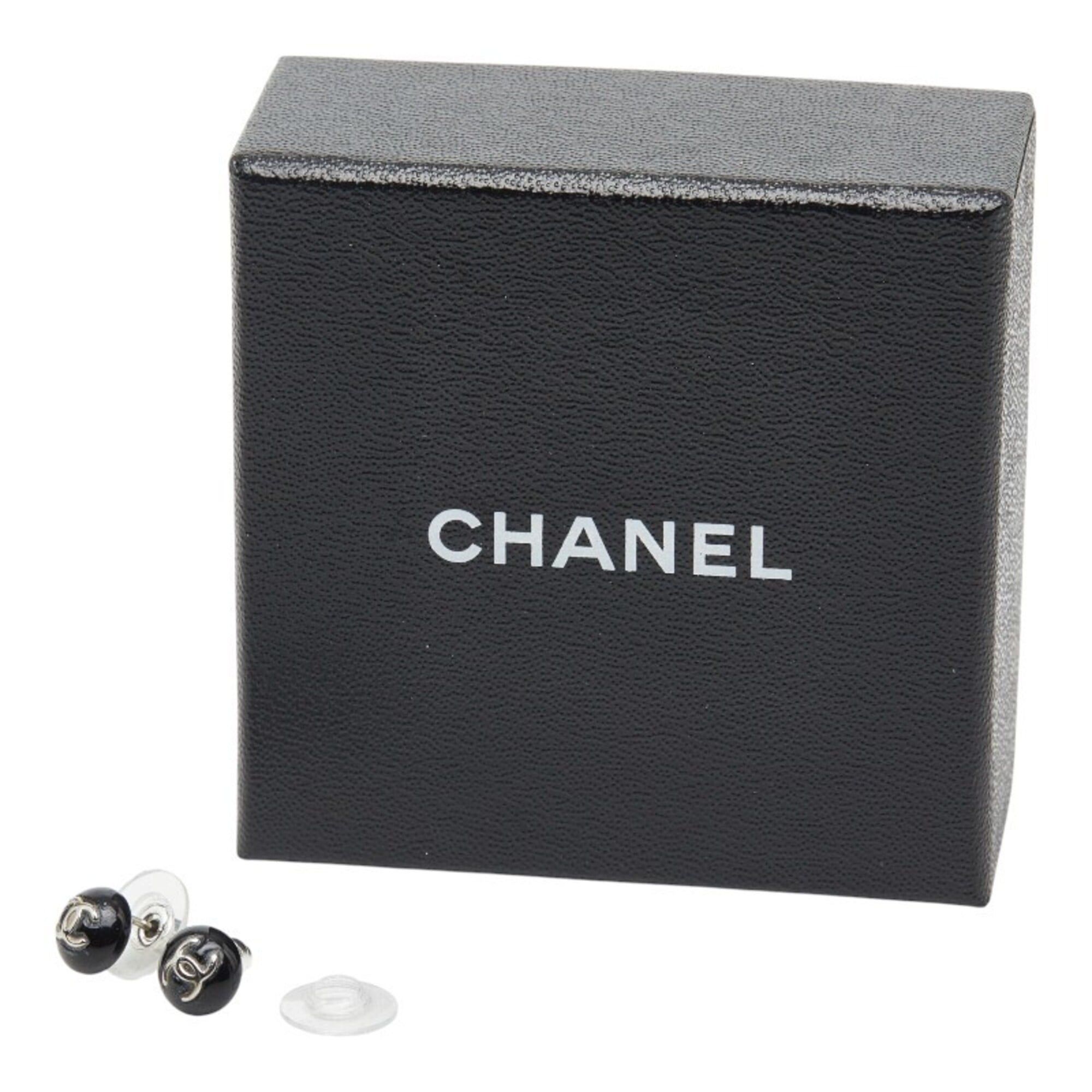 Chanel Chanel Coco Mark Stud Earrings, 06V Engraving, Black Plastic Metal, Women's CHANEL Size ONE SIZE - 8 Thumbnail