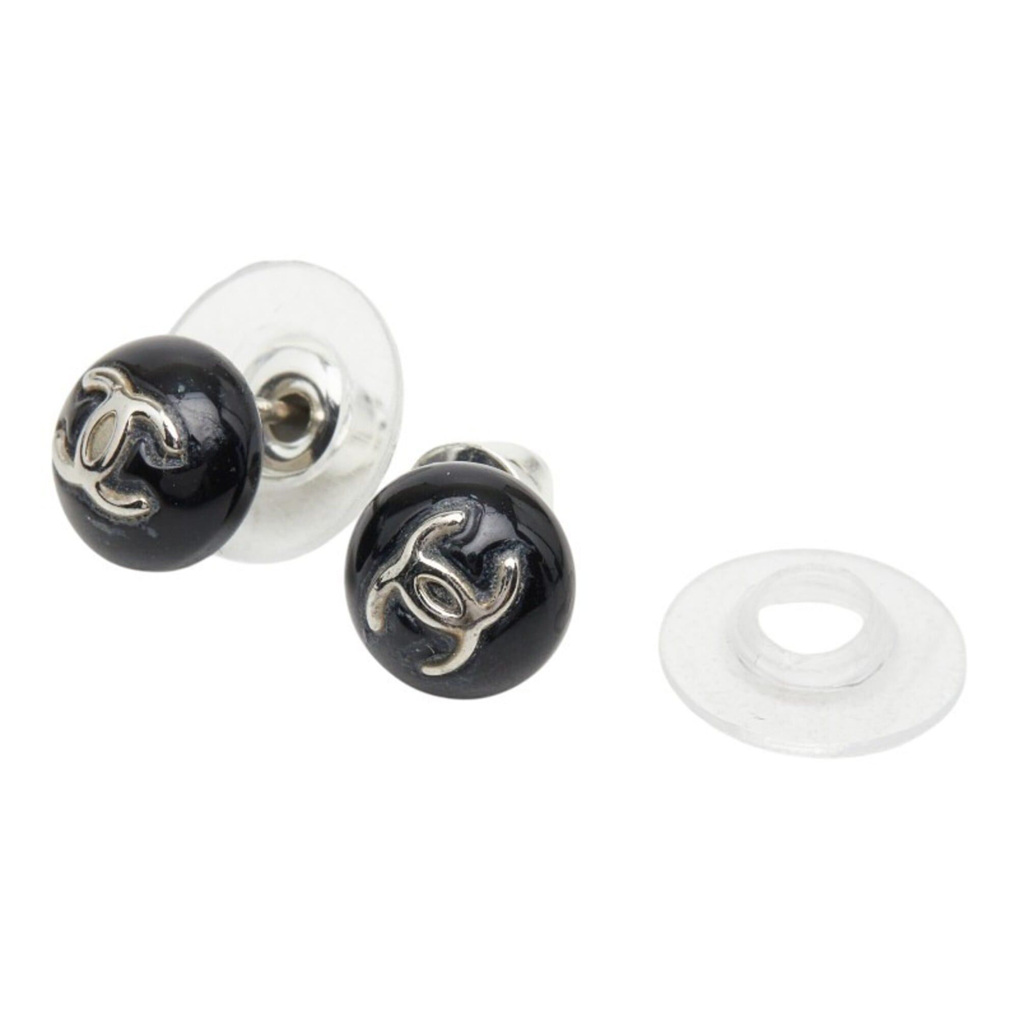 Chanel Chanel Coco Mark Stud Earrings, 06V Engraving, Black Plastic Metal, Women's CHANEL Size ONE SIZE - 4 Thumbnail