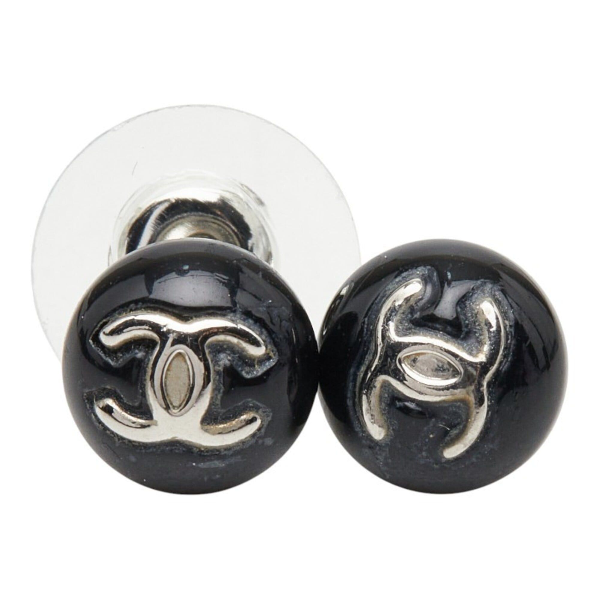 Chanel Chanel Coco Mark Stud Earrings, 06V Engraving, Black Plastic Metal, Women's CHANEL Size ONE SIZE - 2 Thumbnail