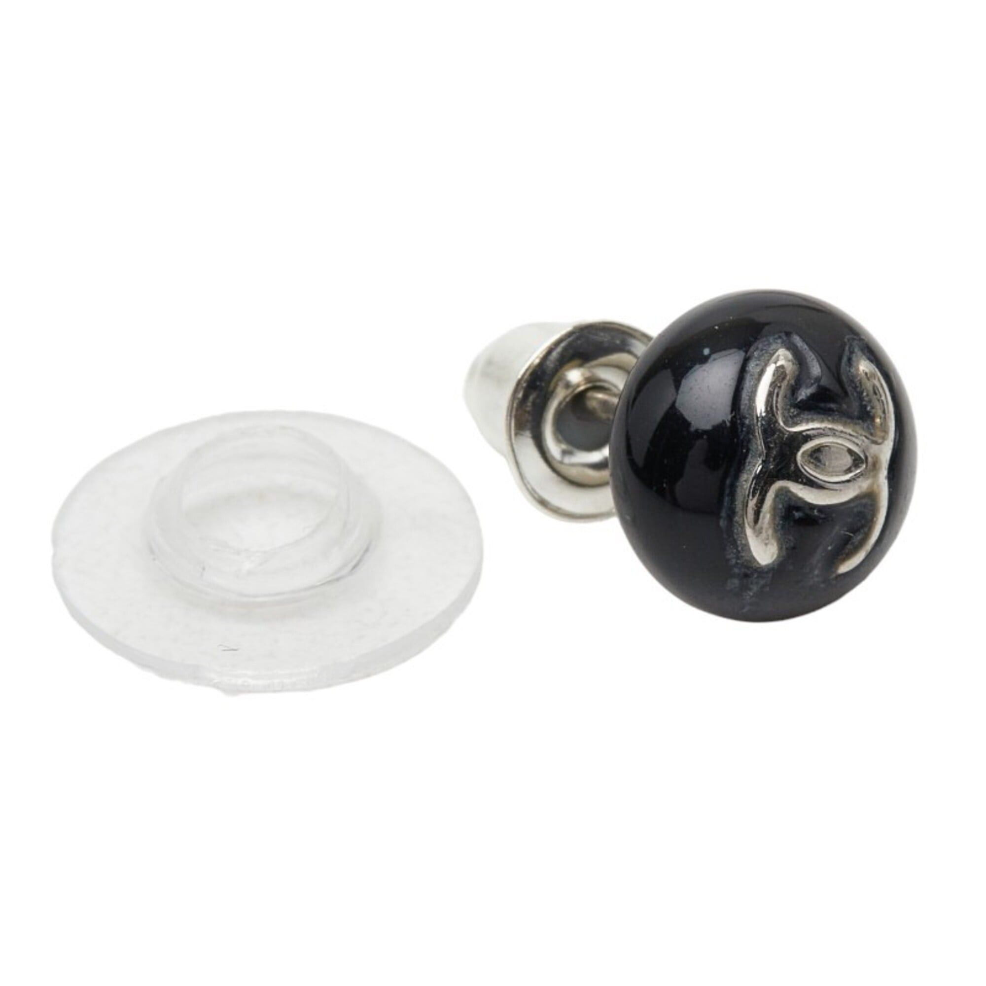 Chanel Chanel Coco Mark Stud Earrings, 06V Engraving, Black Plastic Metal, Women's CHANEL Size ONE SIZE - 5 Thumbnail