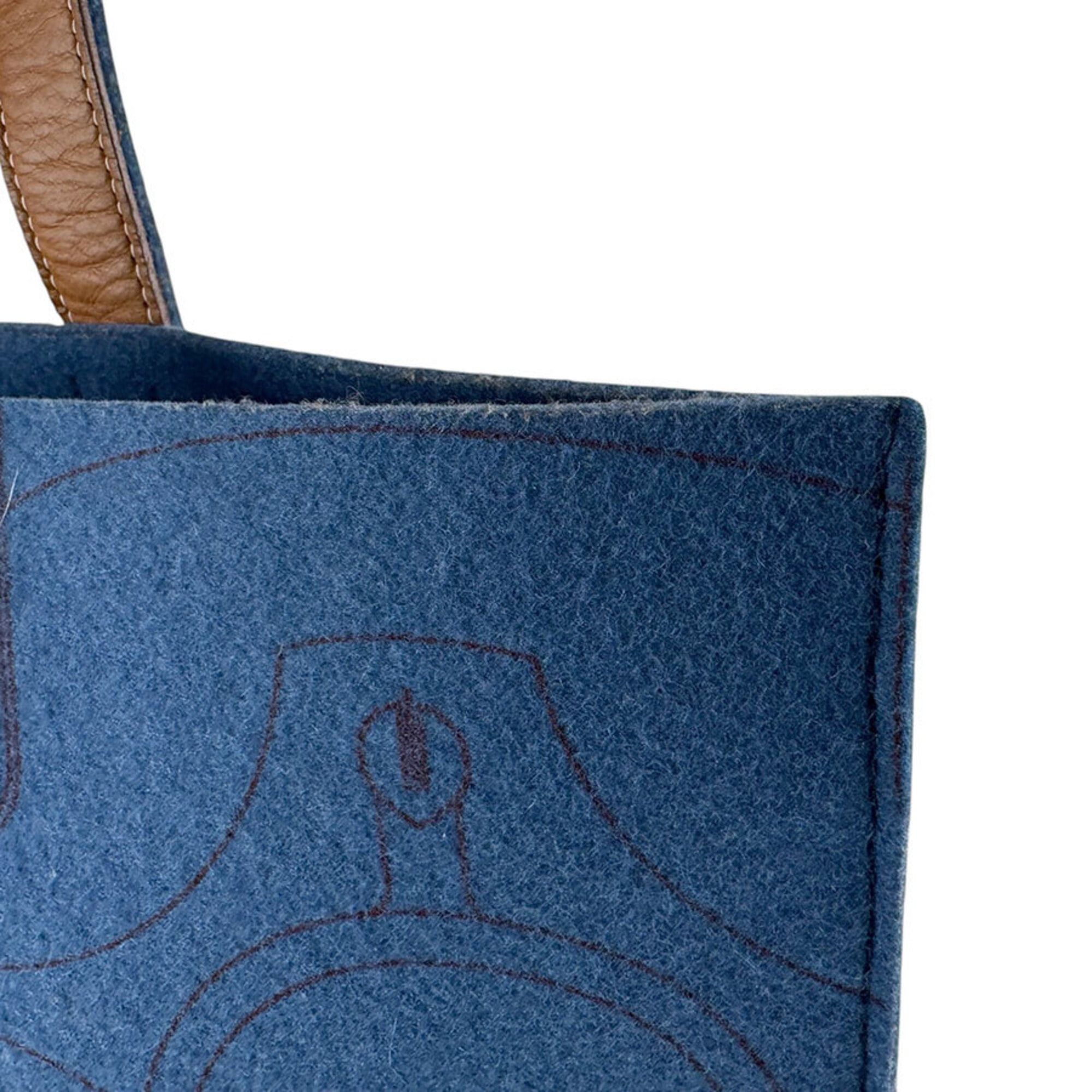 Hermes Hermes Shoulder Bag Tote Karimi MM Felt Leather Blue Brown Men's Women's z9457 Size ONE SIZE - 7 Thumbnail