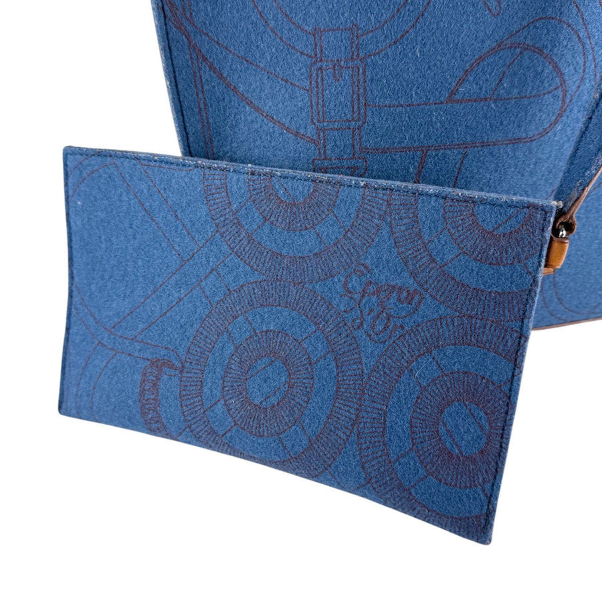 Hermes Hermes Shoulder Bag Tote Karimi MM Felt Leather Blue Brown Men's Women's z9457 Size ONE SIZE - 13 Thumbnail