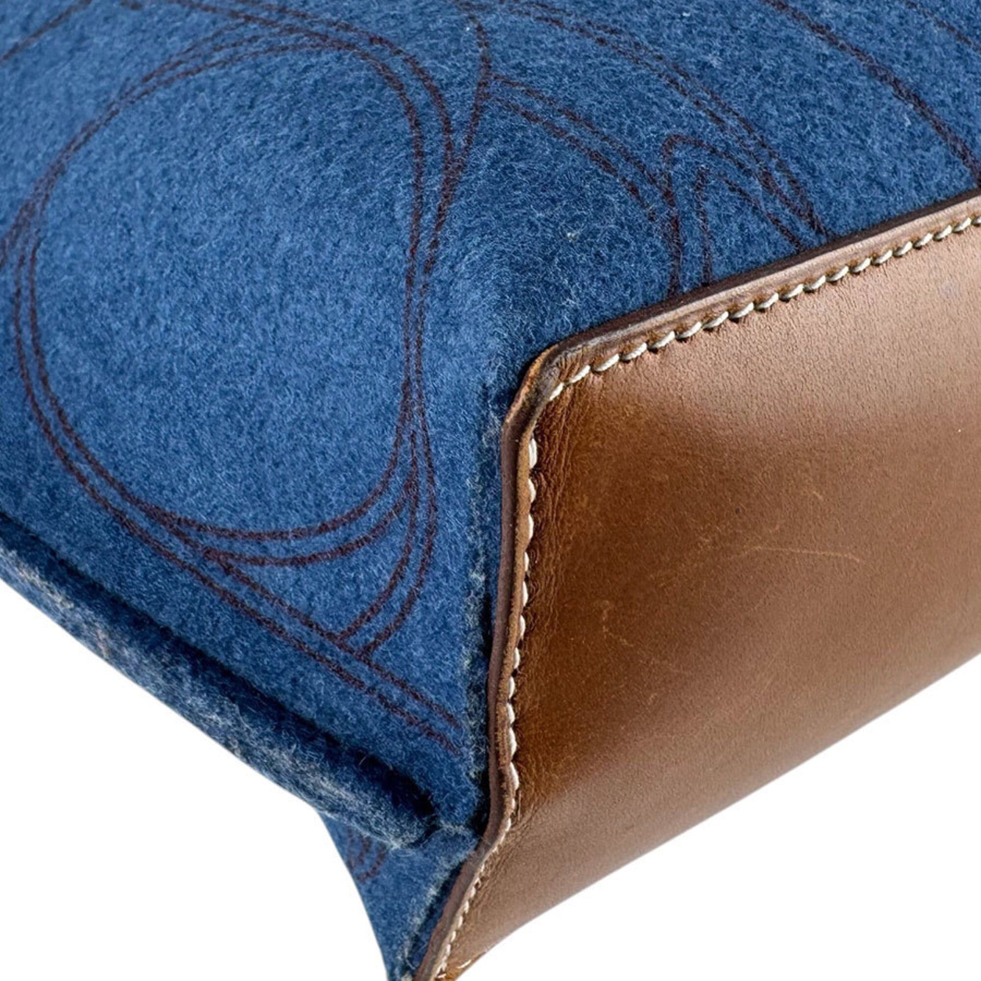Hermes Hermes Shoulder Bag Tote Karimi MM Felt Leather Blue Brown Men's Women's z9457 Size ONE SIZE - 8 Thumbnail