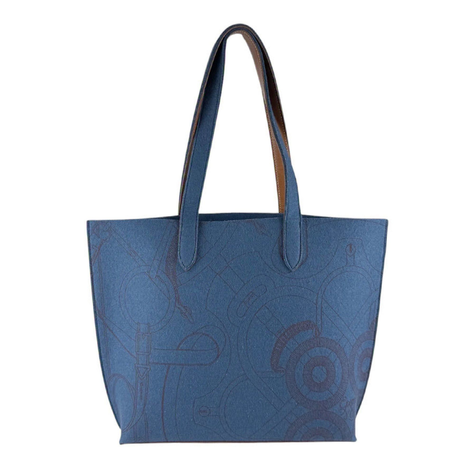 Hermes Hermes Shoulder Bag Tote Karimi MM Felt Leather Blue Brown Men's Women's z9457 Size ONE SIZE - 3 Thumbnail