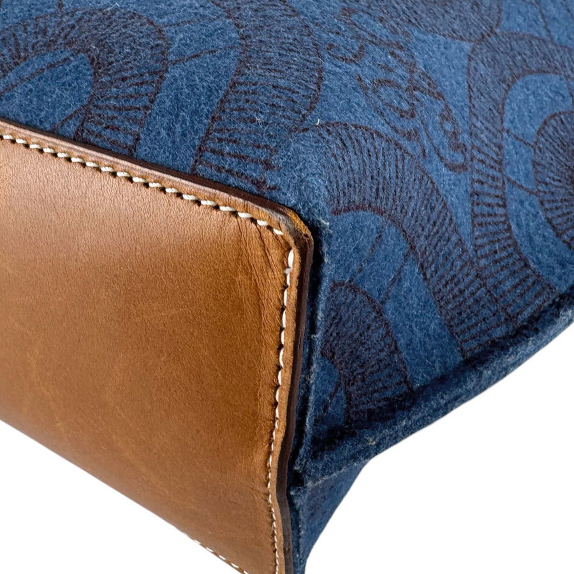 Hermes Hermes Shoulder Bag Tote Karimi MM Felt Leather Blue Brown Men's Women's z9457 Size ONE SIZE - 9 Thumbnail