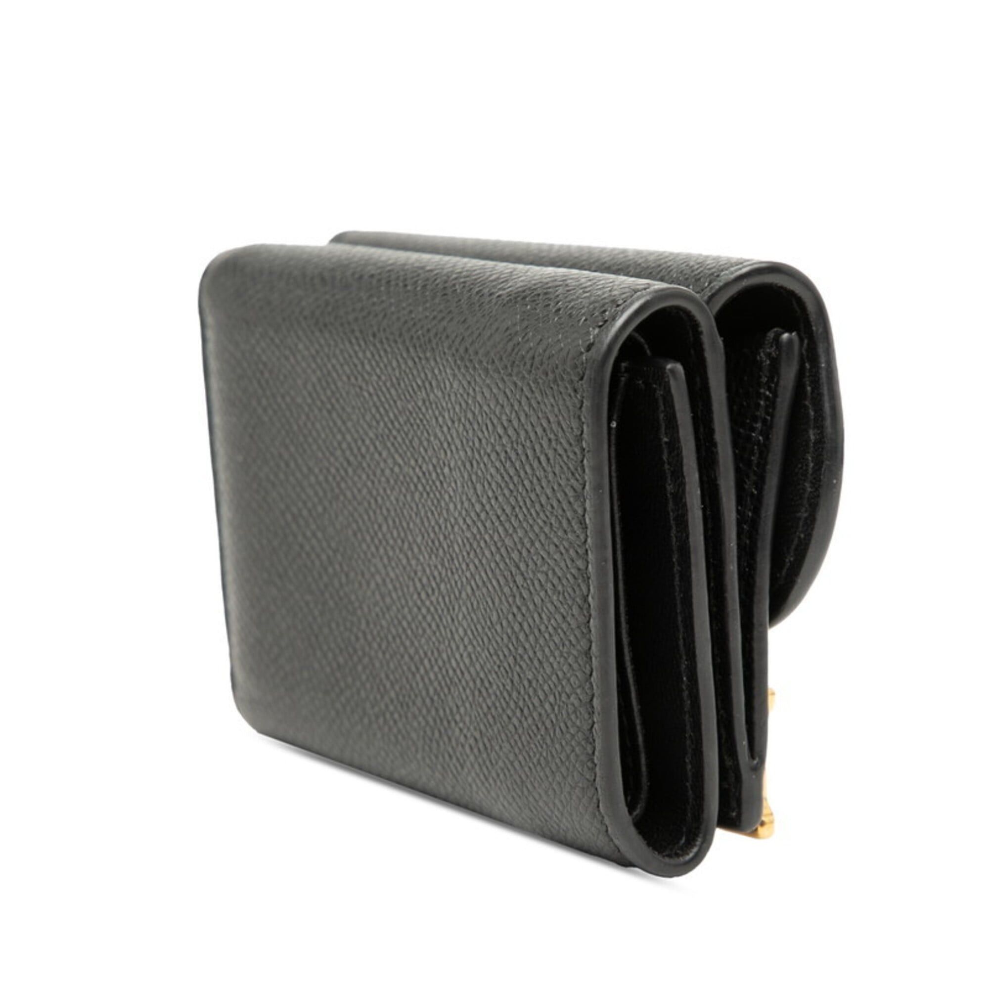 Dior Christian Dior Dior Saddle Tri-fold Wallet Compact Black Gold Hardware Leather Women's Size ONE SIZE - 2 Thumbnail