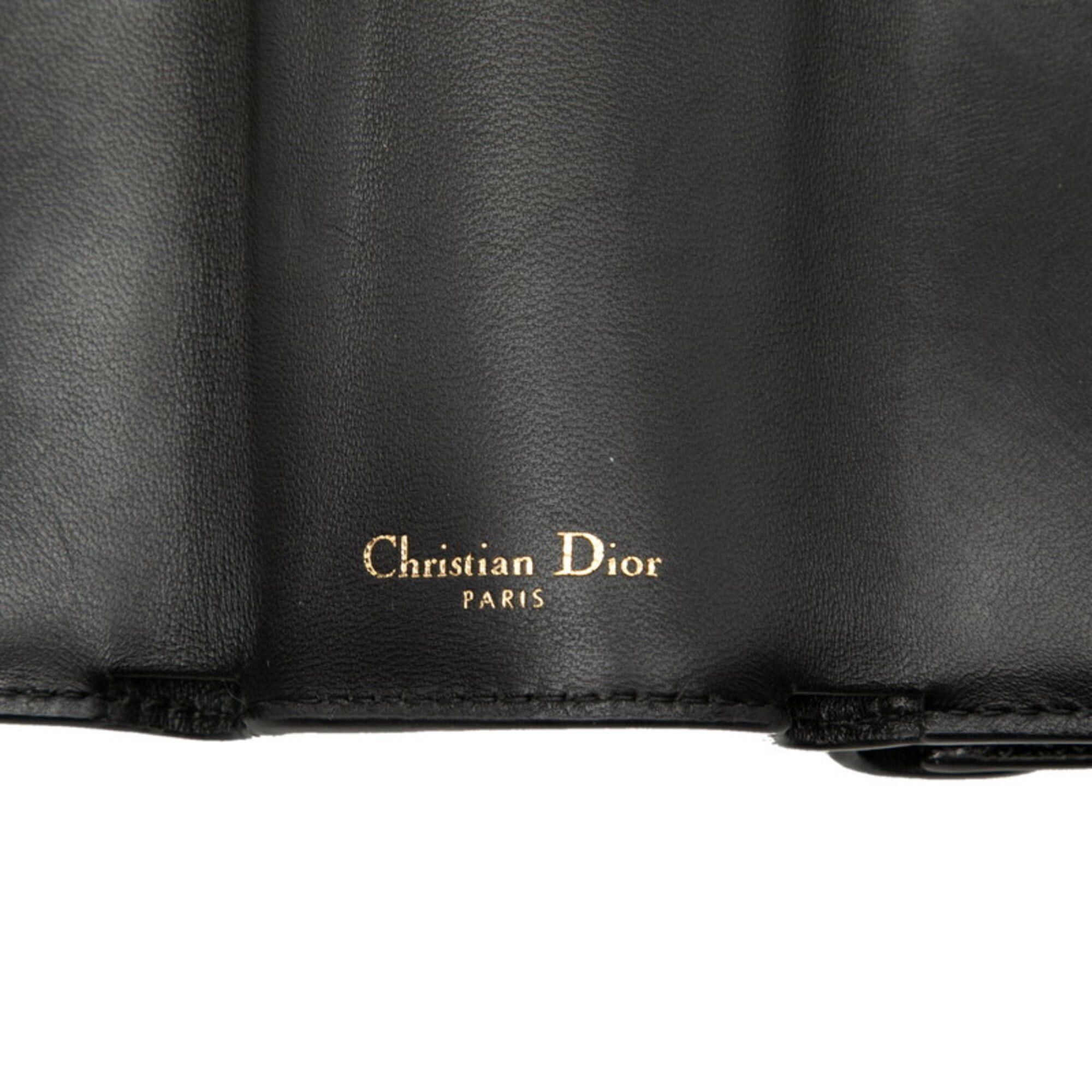 Dior Christian Dior Dior Saddle Tri-fold Wallet Compact Black Gold Hardware Leather Women's Size ONE SIZE - 6 Thumbnail