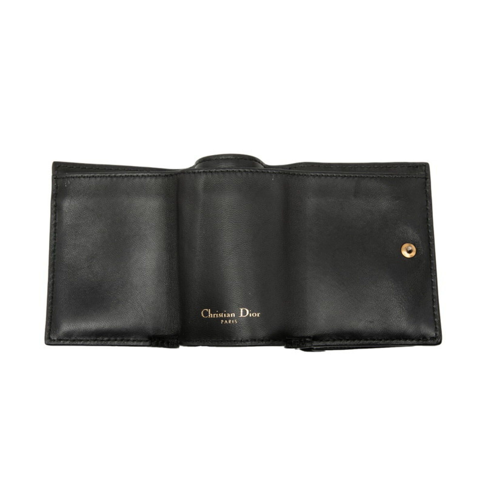 Dior Christian Dior Dior Saddle Tri-fold Wallet Compact Black Gold Hardware Leather Women's Size ONE SIZE - 4 Thumbnail