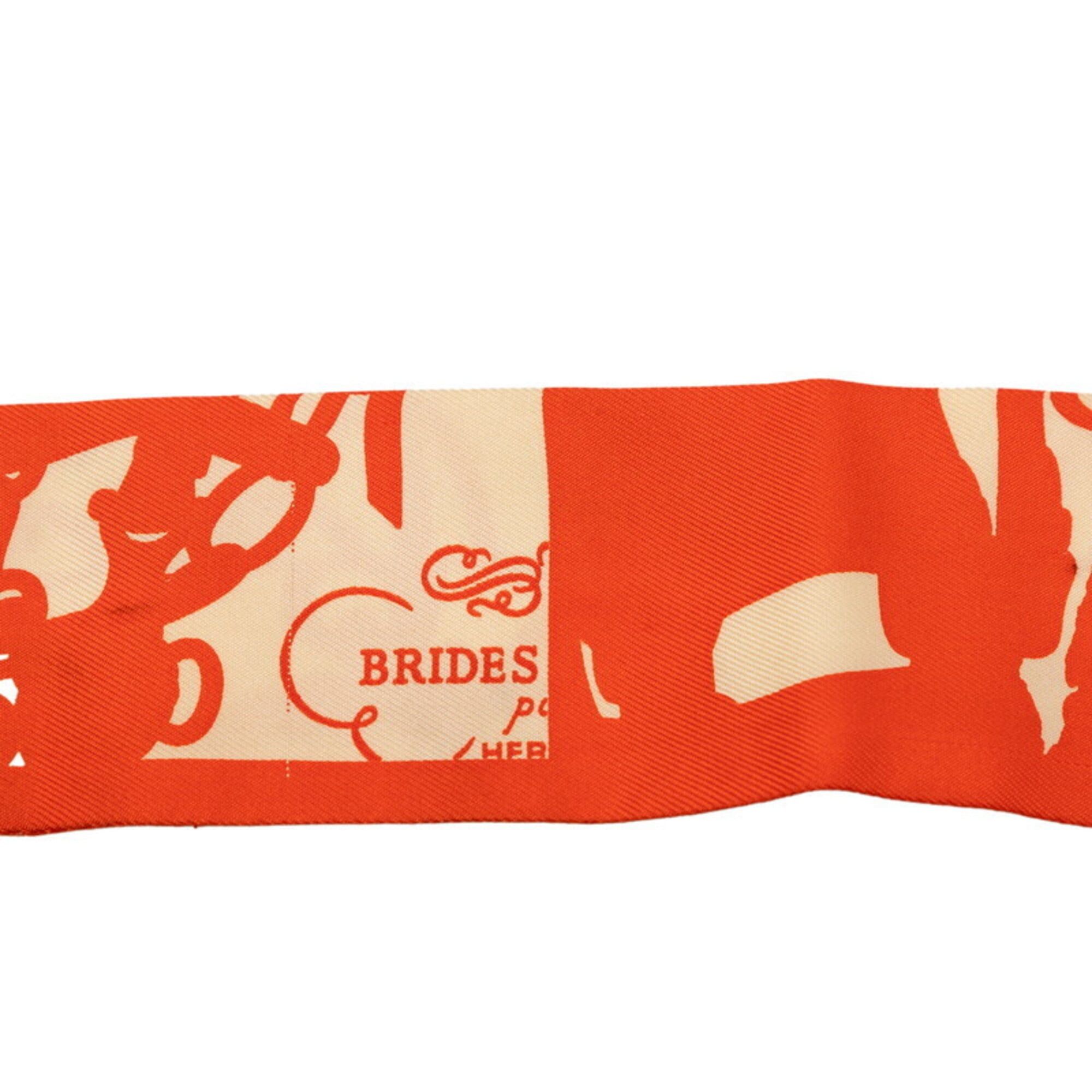 Hermes Hermes Twilly BRIDES de GALA Scarf Muffler Orange Beige Silk Women's HERMES Size ONE SIZE - 3 Thumbnail