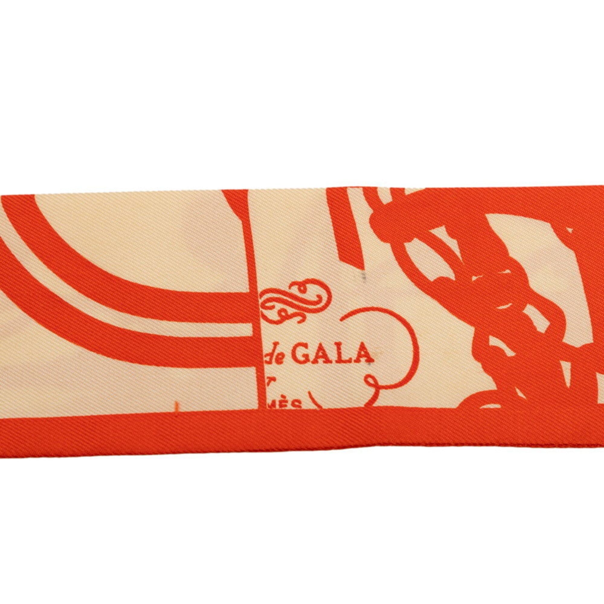 Hermes Hermes Twilly BRIDES de GALA Scarf Muffler Orange Beige Silk Women's HERMES Size ONE SIZE - 2 Thumbnail