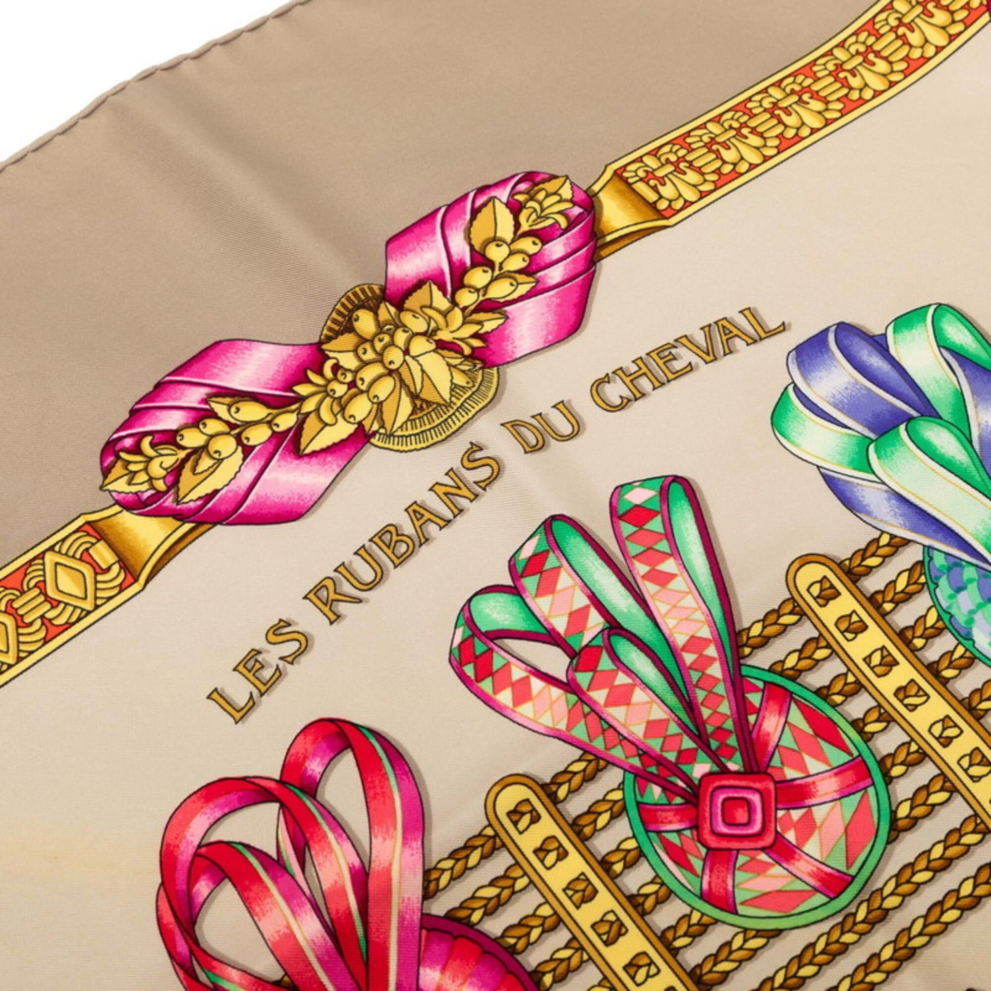 Hermes Hermes Carre 90 LES RUBANS DU CHEVAL Horse Ribbon Scarf Muffler Gray Multicolor Silk Women's HERMES Size ONE SIZE - 4 Thumbnail