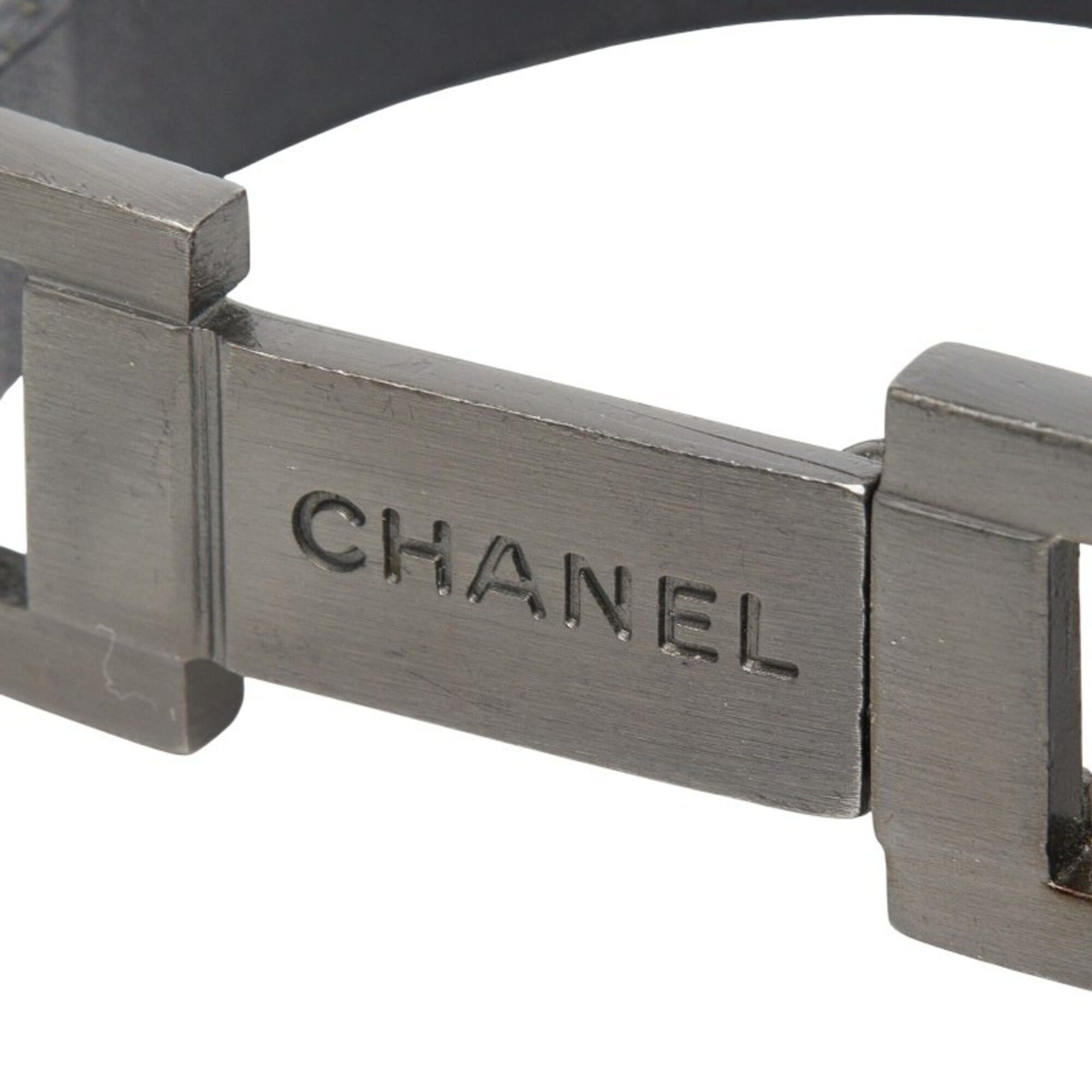 Chanel Chanel Logo Plate Bracelet, Black Silver Leather Metal, Women's CHANEL Size ONE SIZE - 3 Thumbnail