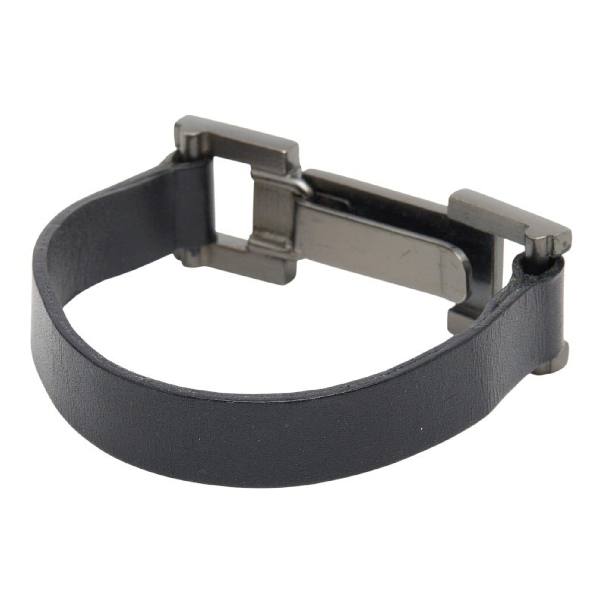 Chanel Chanel Logo Plate Bracelet, Black Silver Leather Metal, Women's CHANEL Size ONE SIZE - 2 Thumbnail