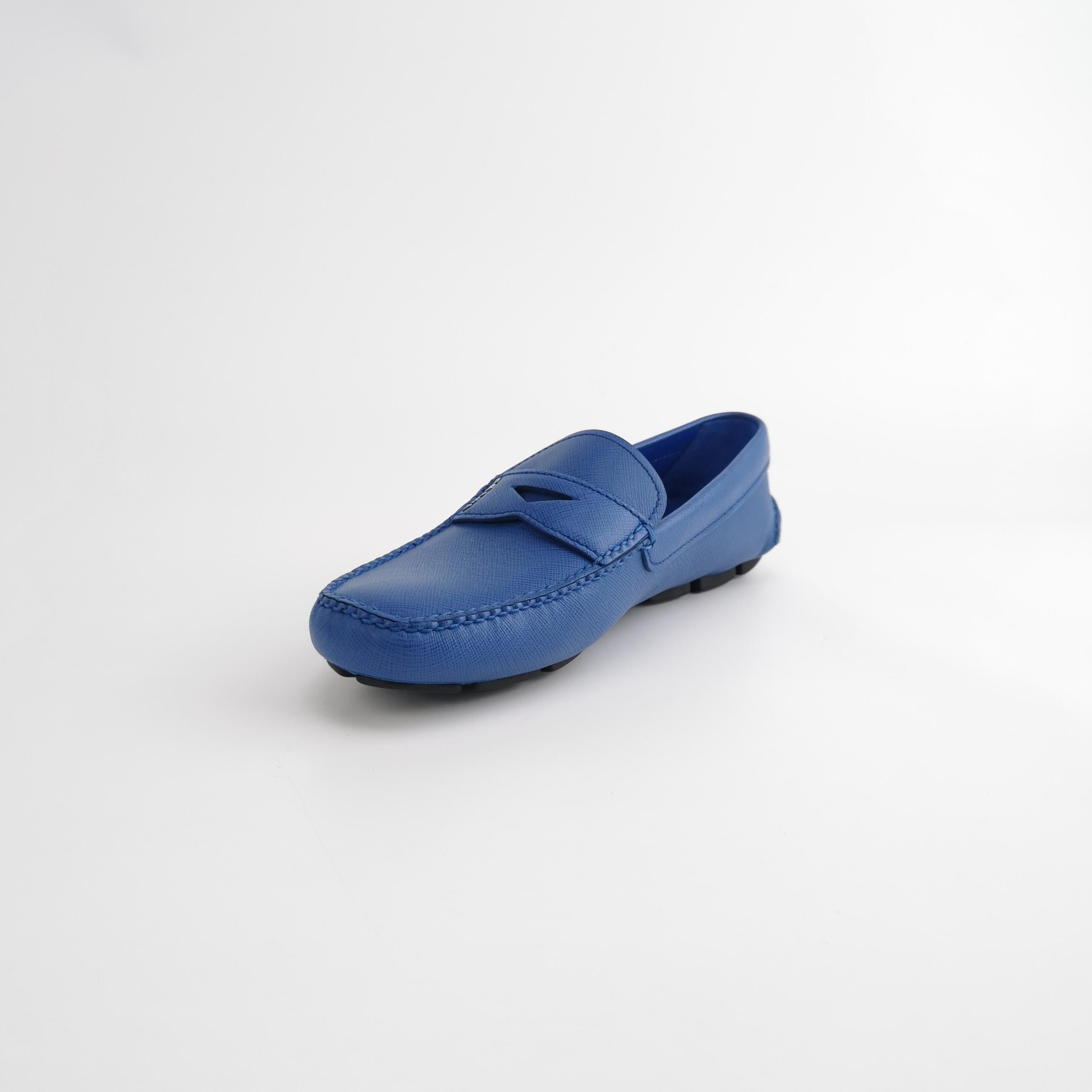Prada Prada Blue Saffiano Leather Driving Shoes Size 40 Size US 7 / EU 40 - 3 Thumbnail