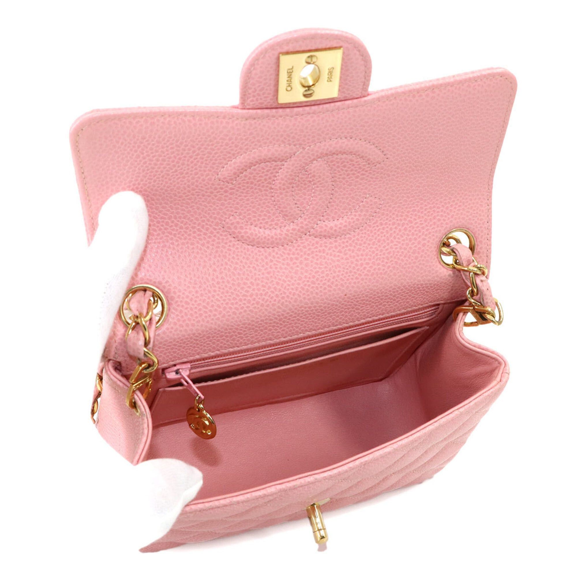 Chanel Chanel Mini Matelasse Chain Shoulder Handbag, Caviar Leather, Pink, A01115, Gold Hardware. Size ONE SIZE - 7 Thumbnail