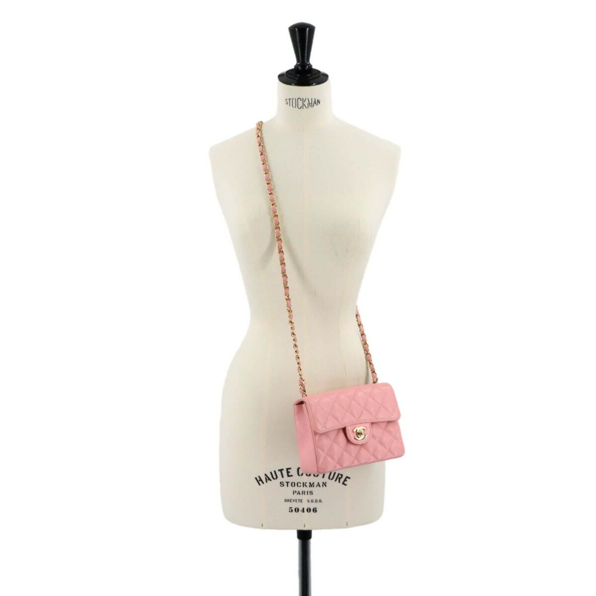 Chanel Chanel Mini Matelasse Chain Shoulder Handbag, Caviar Leather, Pink, A01115, Gold Hardware. Size ONE SIZE - 10 Thumbnail