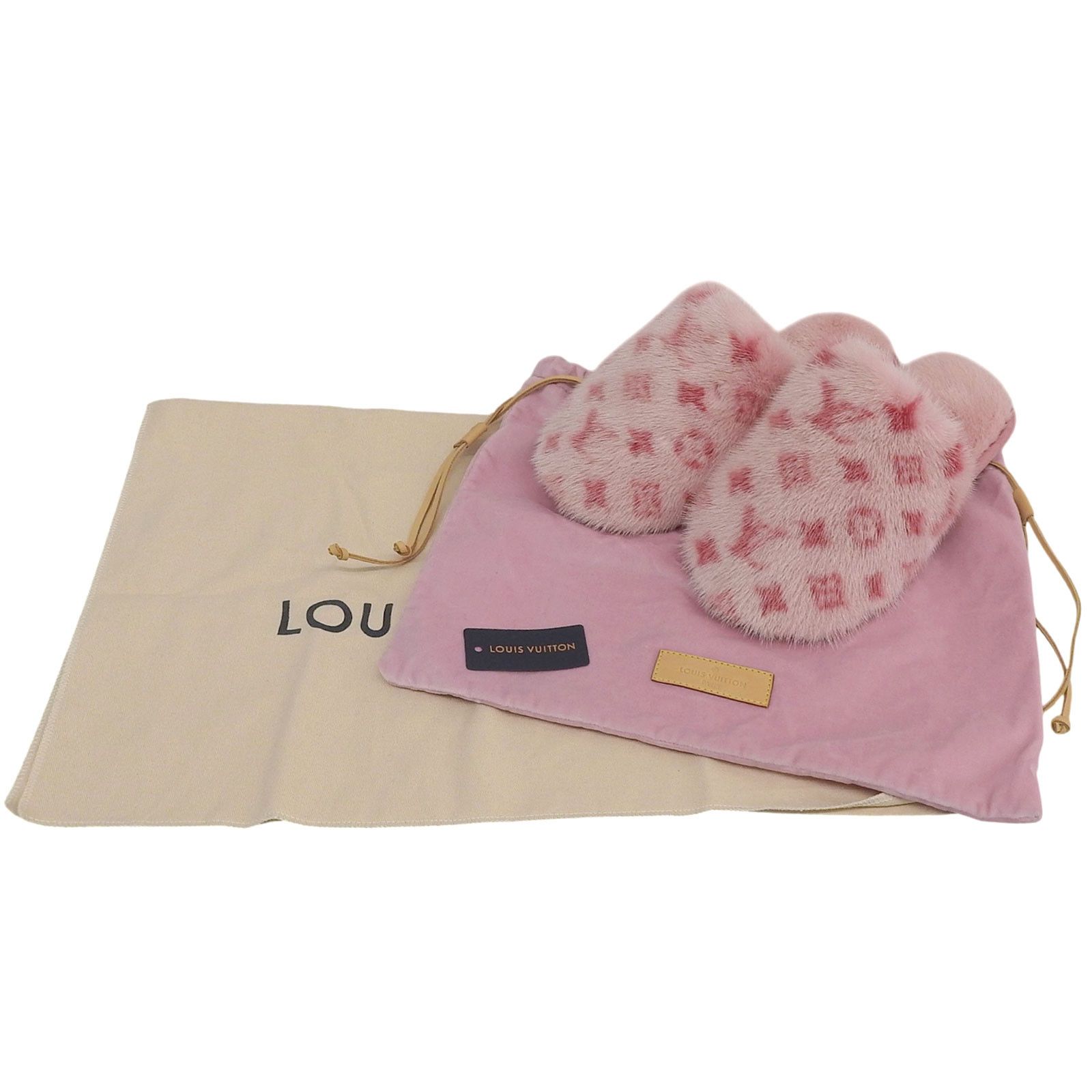 Louis Vuitton Louis Vuitton Louis Vuitton Monogram Mink Room Shoes Fur Shoes DUTY FREE for USA Size ONE SIZE - 2 Thumbnail