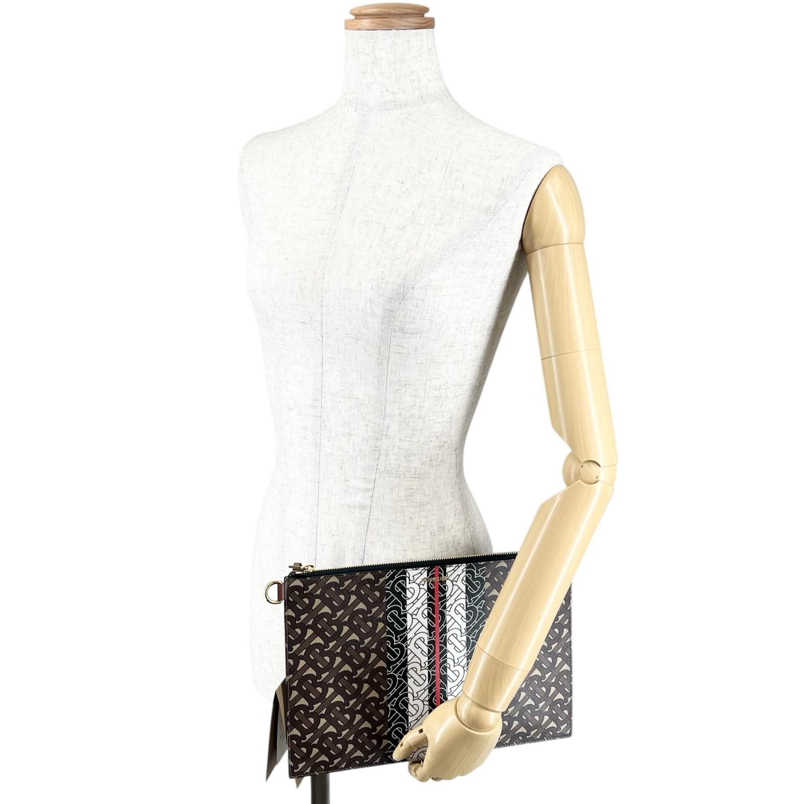 Burberry Burberry Burberry TB Monogram Stripe Cotton Clutch Bag Textile Clutch Bag DUTY FREE for USA Size ONE SIZE - 3 Thumbnail