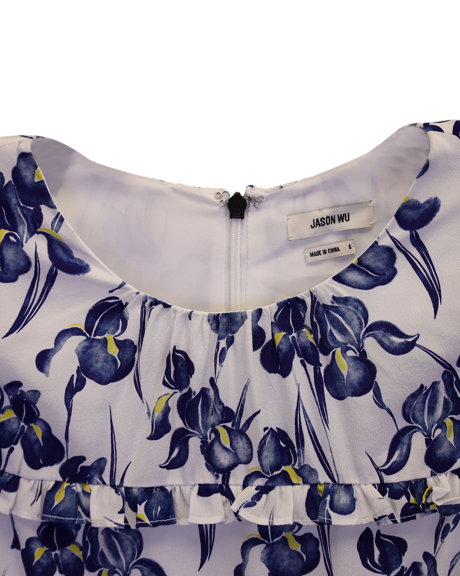 Jason Wu Jason Wu Iris Print Ruffled Dress in White Silk Size XS / US 0-2 / IT 36-38 - 2 Thumbnail