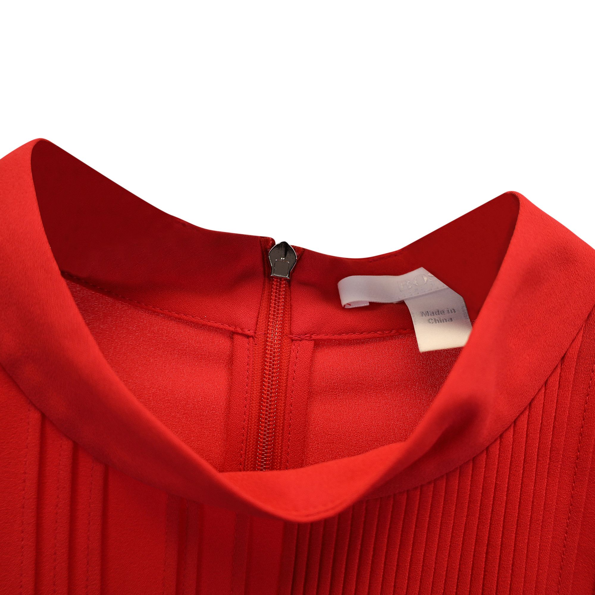 Hugo Boss Boss Pleated Mock-Neck Top in Red Polyester Size XXS / US 00 / IT 34 - 2 Thumbnail