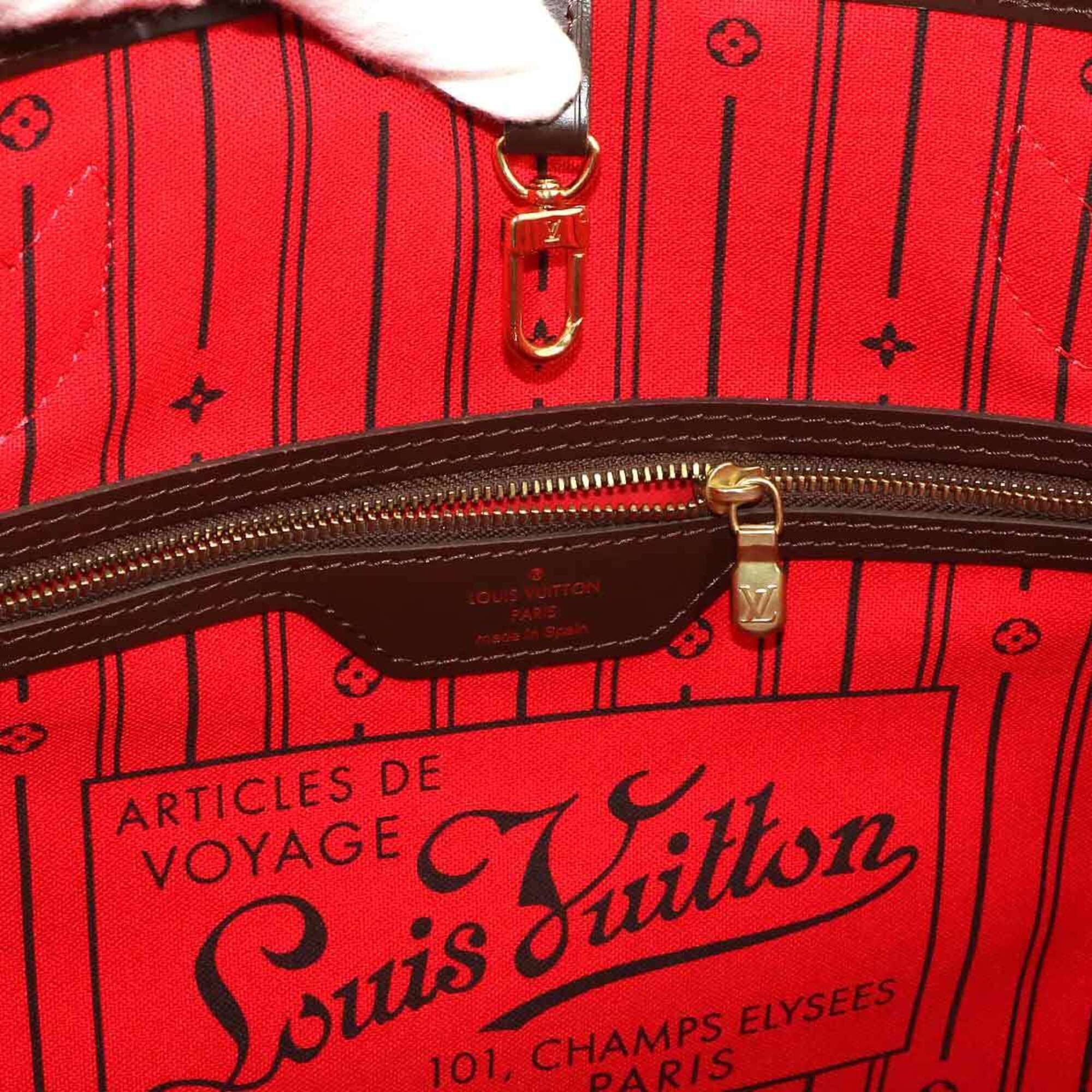 Louis Vuitton Louis Vuitton Damier Neverfull MM Tote Handbag, Ebene Cerise N51105 Brown Size ONE SIZE - 7 Thumbnail