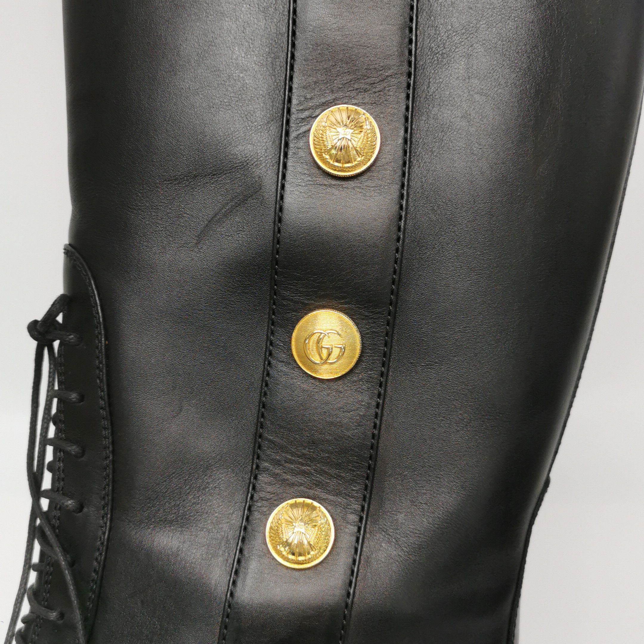 Gucci Gucci Button Detail Lace-Up Leather Boots Size 13 Size US 13 / EU 46 - 8 Thumbnail