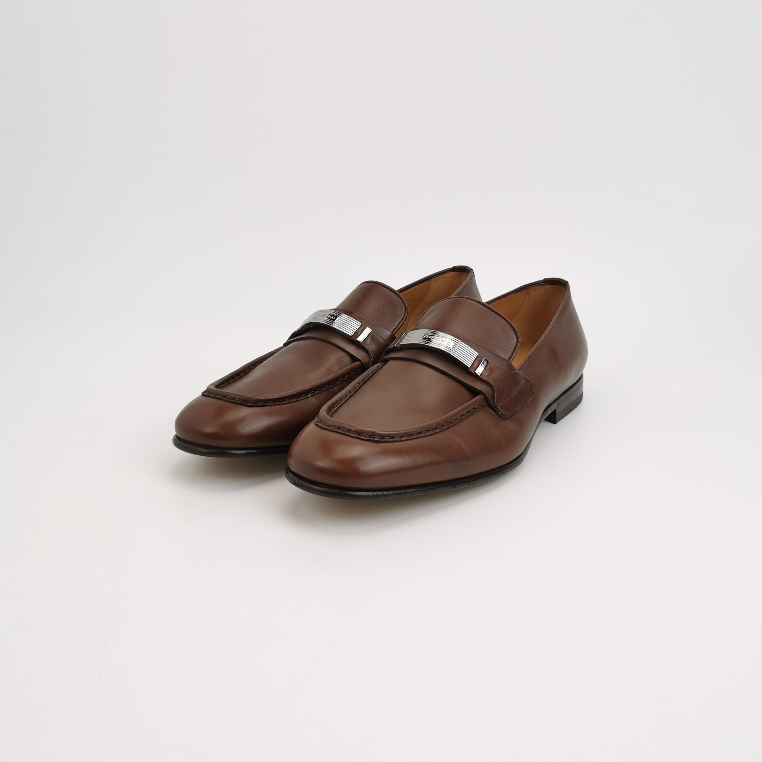 Salvatore Ferragamo Ferragamo Brown Leather Metal Logo Loafers 8 Size US 9 / EU 42 - 3 Thumbnail