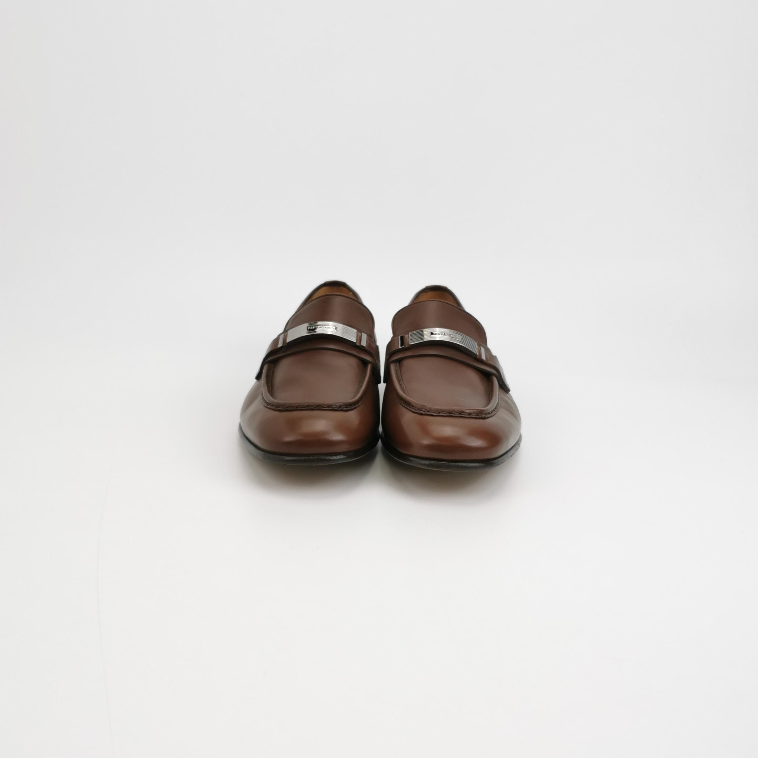 Salvatore Ferragamo Ferragamo Brown Leather Metal Logo Loafers 8 Size US 9 / EU 42 - 4 Thumbnail