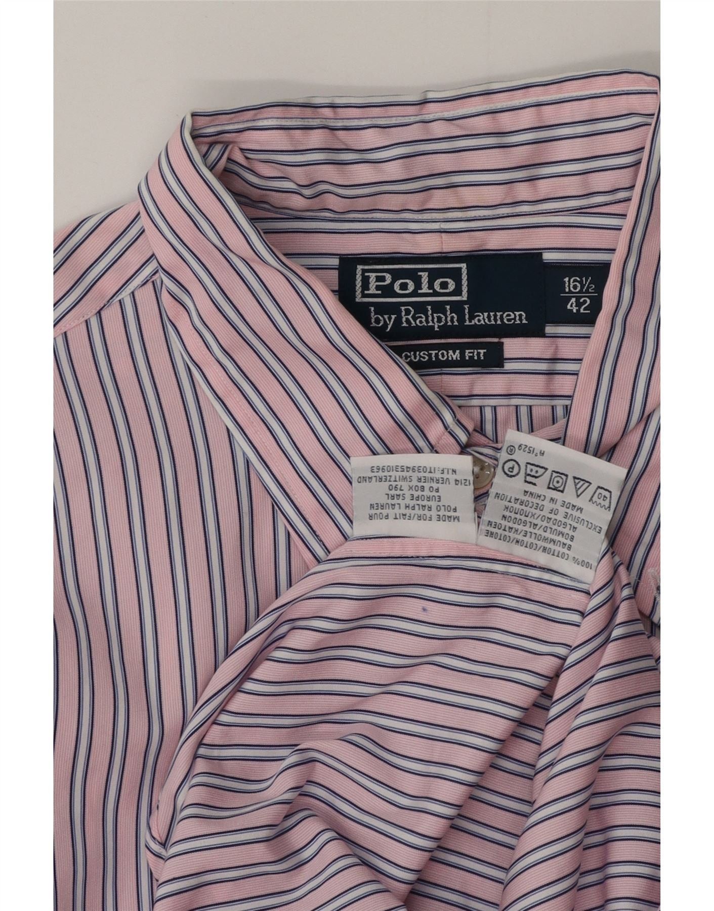 Polo Ralph Lauren Mens Custom Fit Shirt 42 16 1/2 Large Pink Striped Size US L / EU 52-54 / 3 - 3 Thumbnail