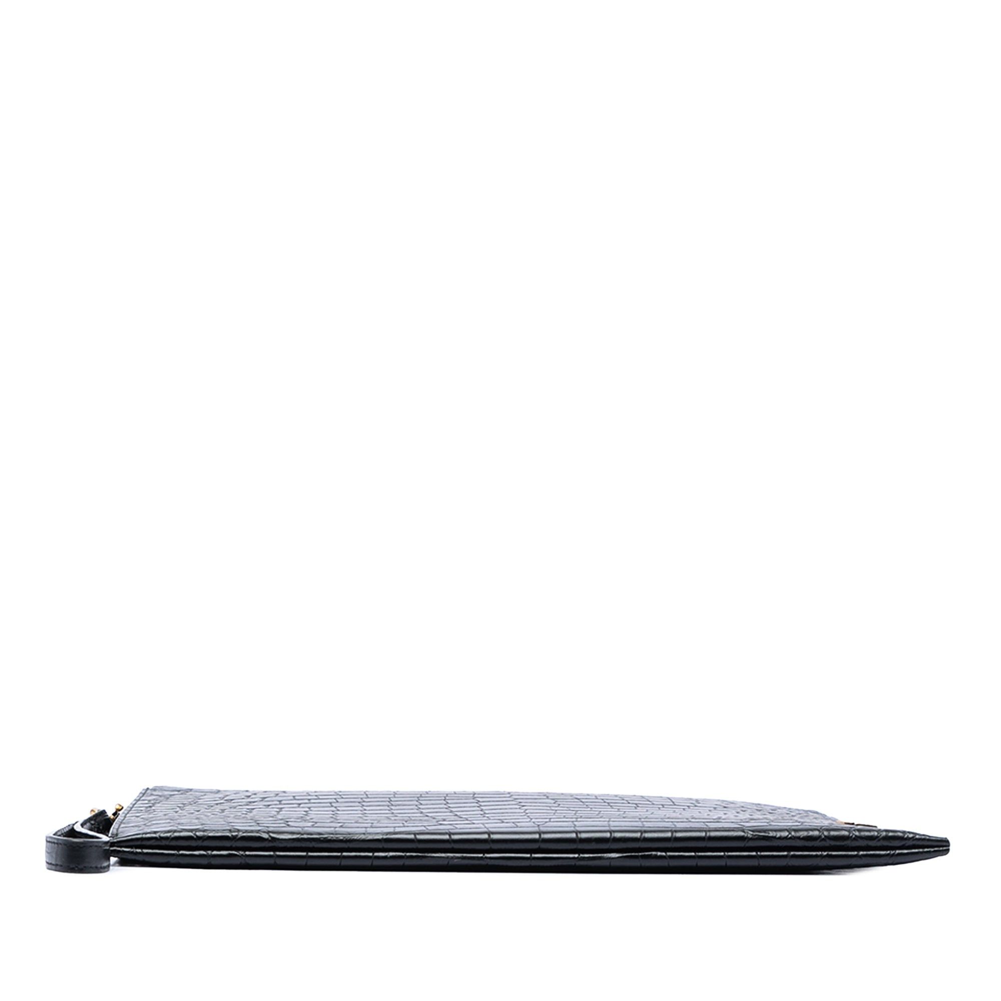 Saint Laurent Paris Croc Embossed Leather Tiny Monogram Zipped Tablet Holder Size ONE SIZE - 3 Thumbnail