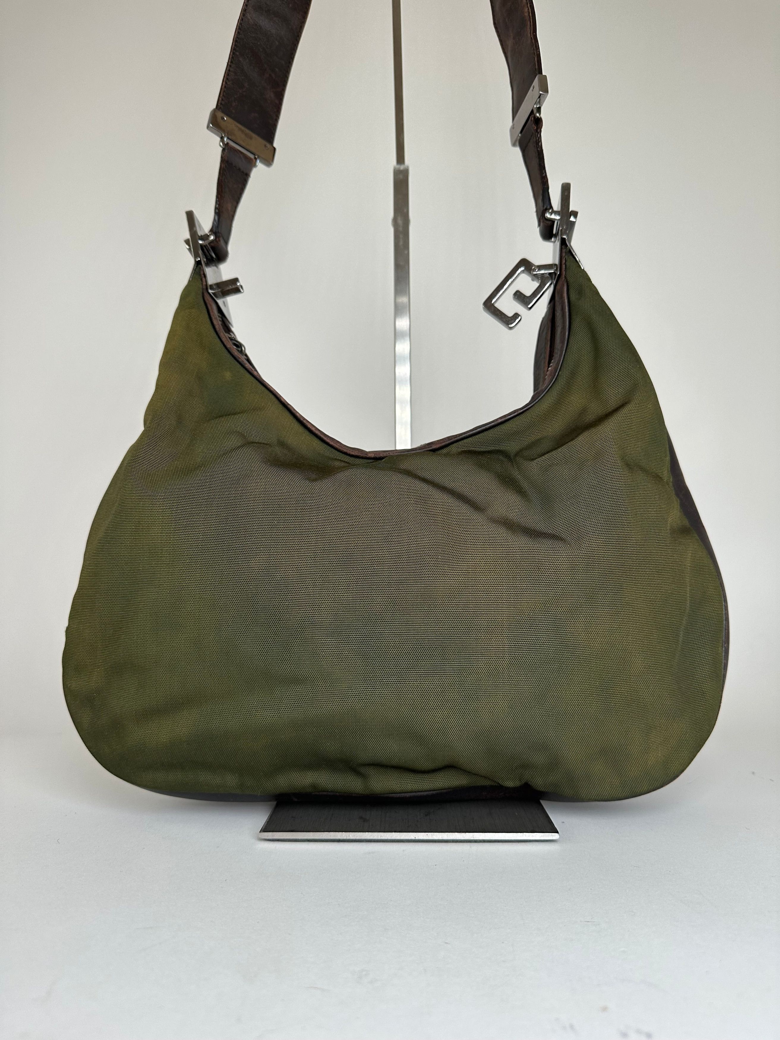 Gucci Vintage Canvas Leather Hobo Shoulder Bag Olive Green Brown Size ONE SIZE - 2 Thumbnail