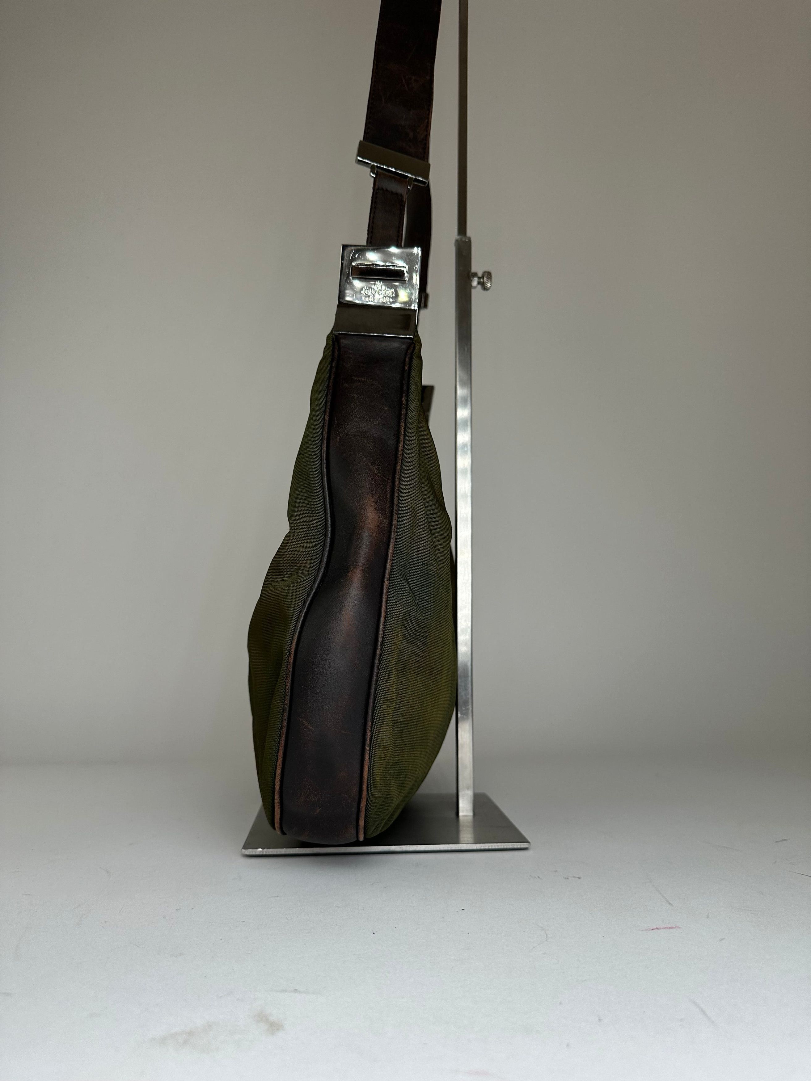 Gucci Vintage Canvas Leather Hobo Shoulder Bag Olive Green Brown Size ONE SIZE - 10 Thumbnail