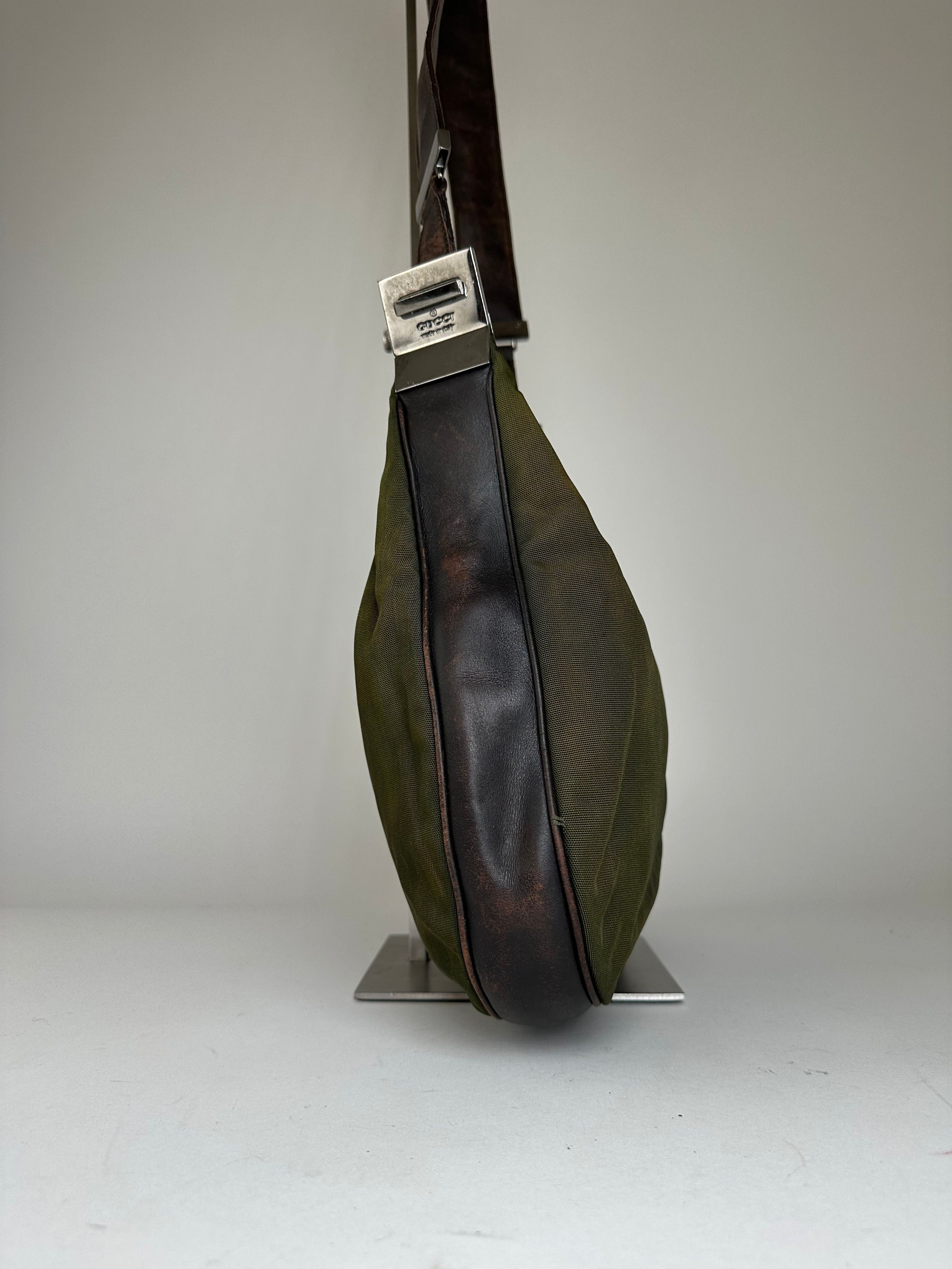 Gucci Vintage Canvas Leather Hobo Shoulder Bag Olive Green Brown Size ONE SIZE - 12 Thumbnail