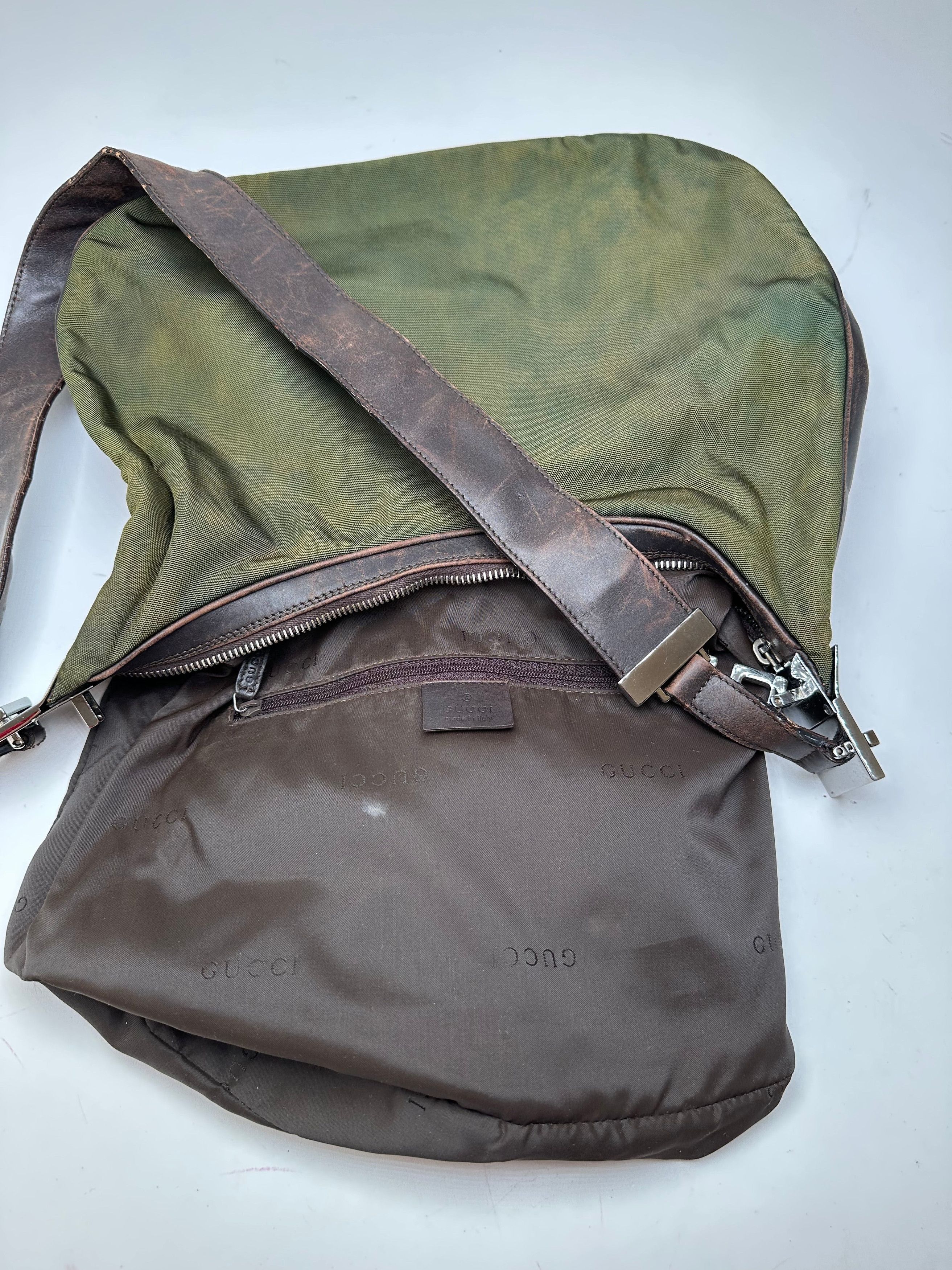 Gucci Vintage Canvas Leather Hobo Shoulder Bag Olive Green Brown Size ONE SIZE - 7 Thumbnail