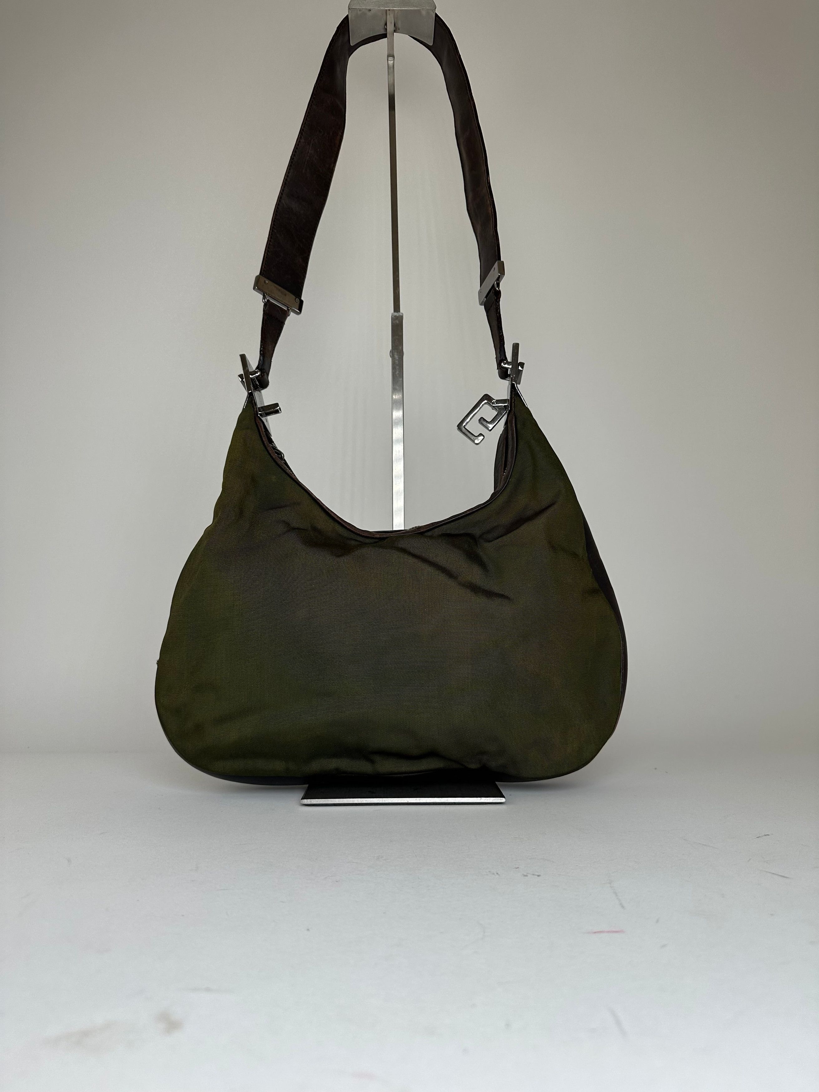 Gucci Vintage Canvas Leather Hobo Shoulder Bag Olive Green Brown Size ONE SIZE - 15 Thumbnail