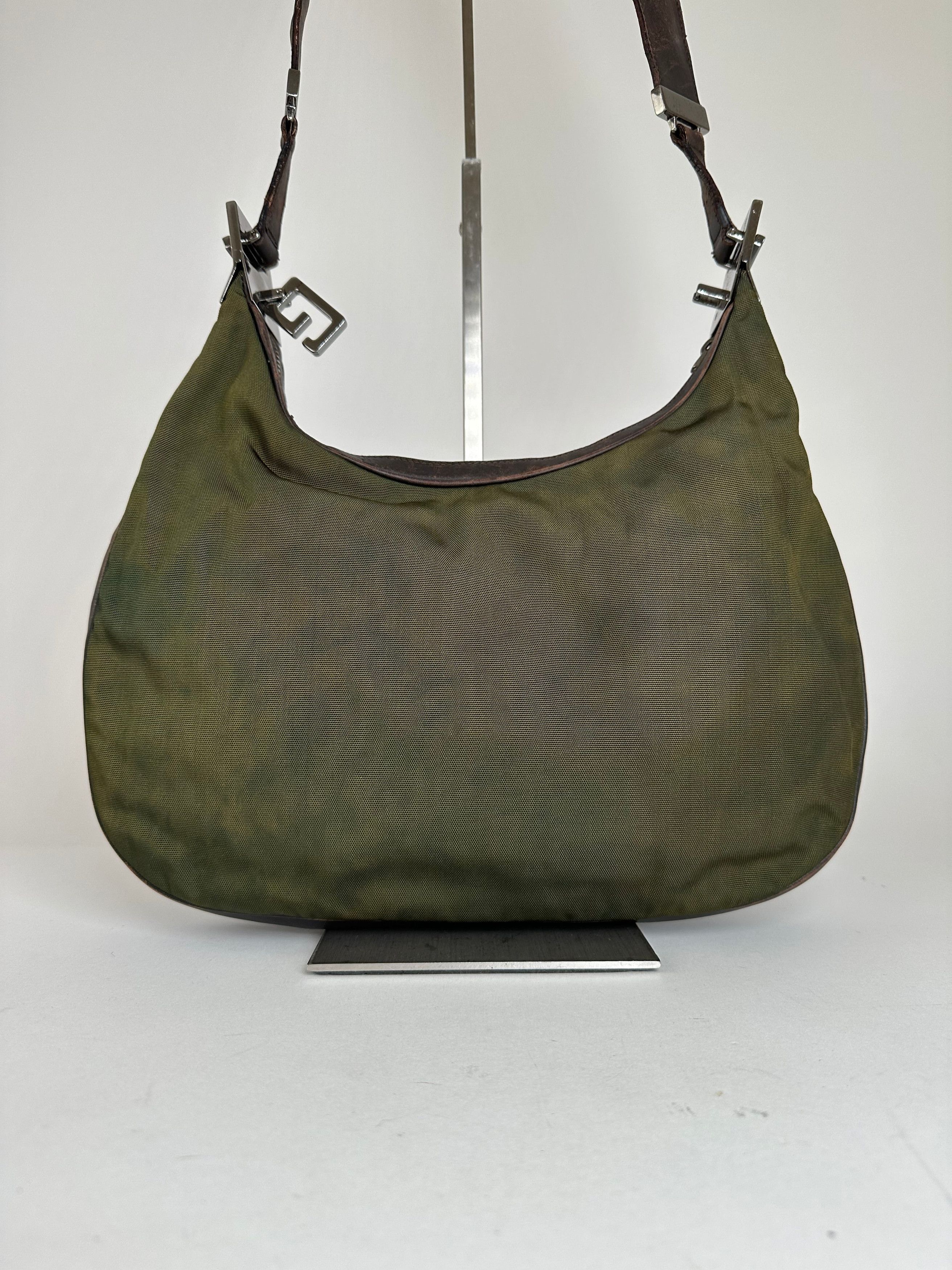 Gucci Vintage Canvas Leather Hobo Shoulder Bag Olive Green Brown Size ONE SIZE - 14 Thumbnail