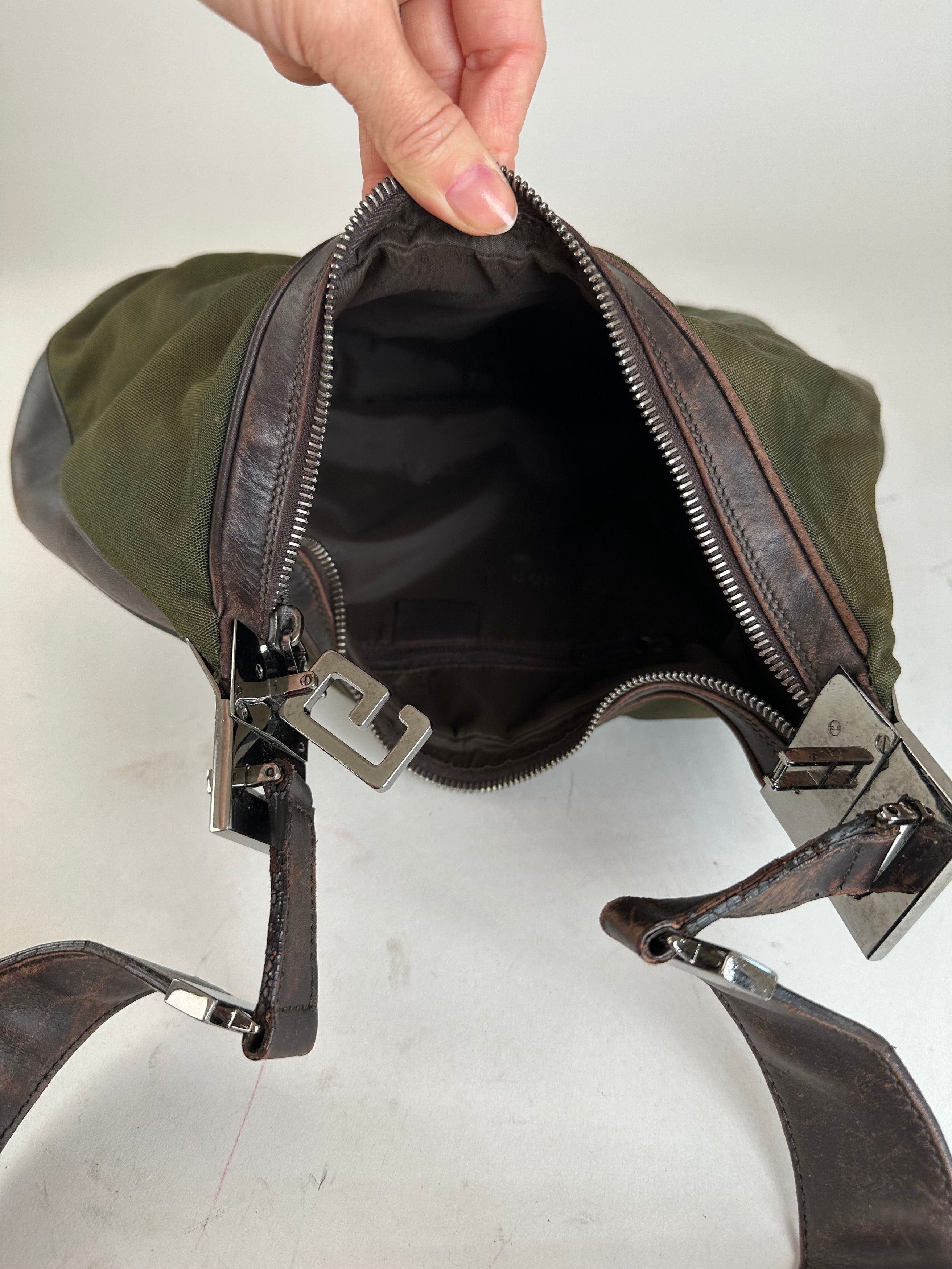Gucci Vintage Canvas Leather Hobo Shoulder Bag Olive Green Brown Size ONE SIZE - 6 Thumbnail