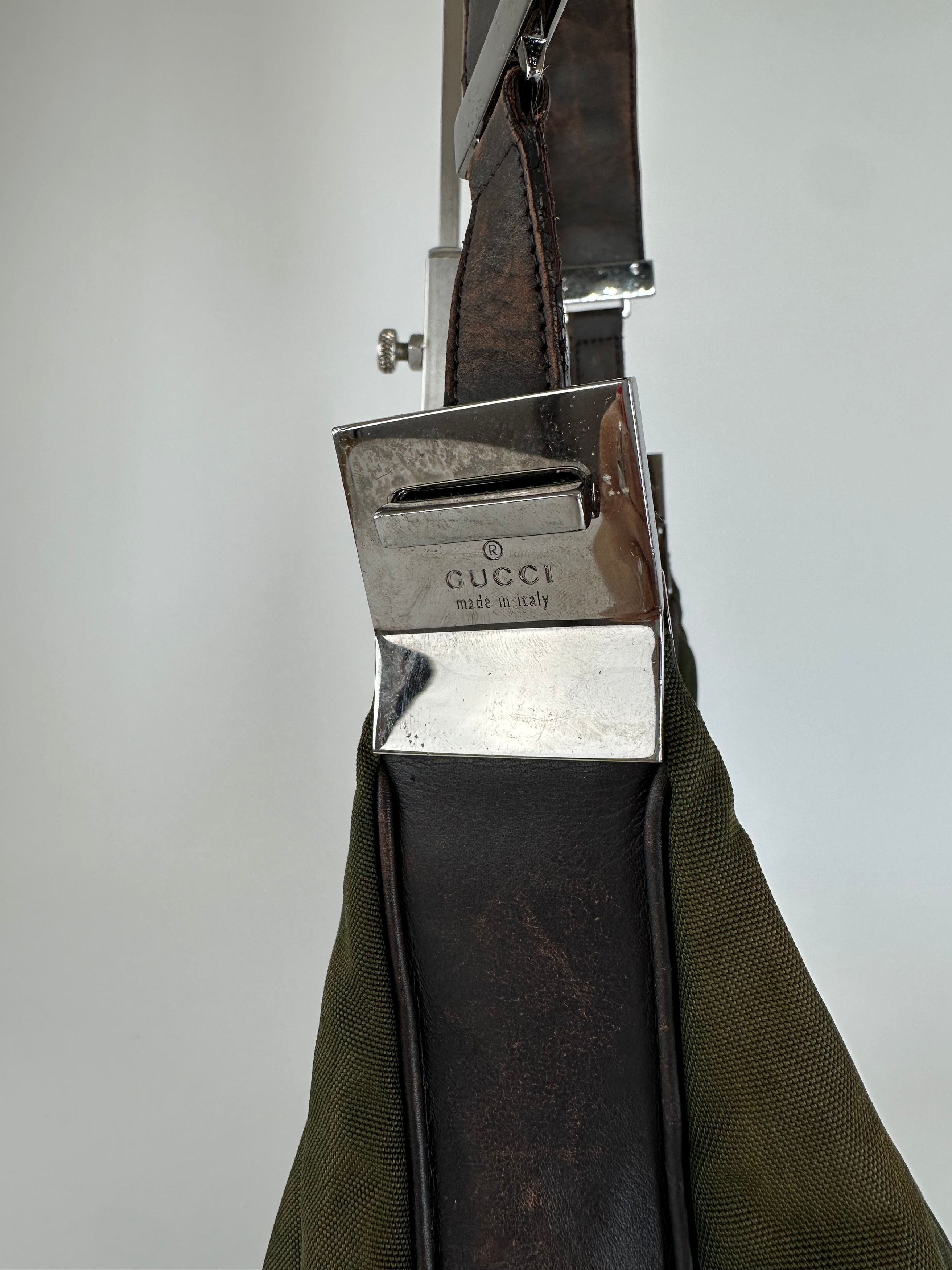 Gucci Vintage Canvas Leather Hobo Shoulder Bag Olive Green Brown Size ONE SIZE - 11 Thumbnail