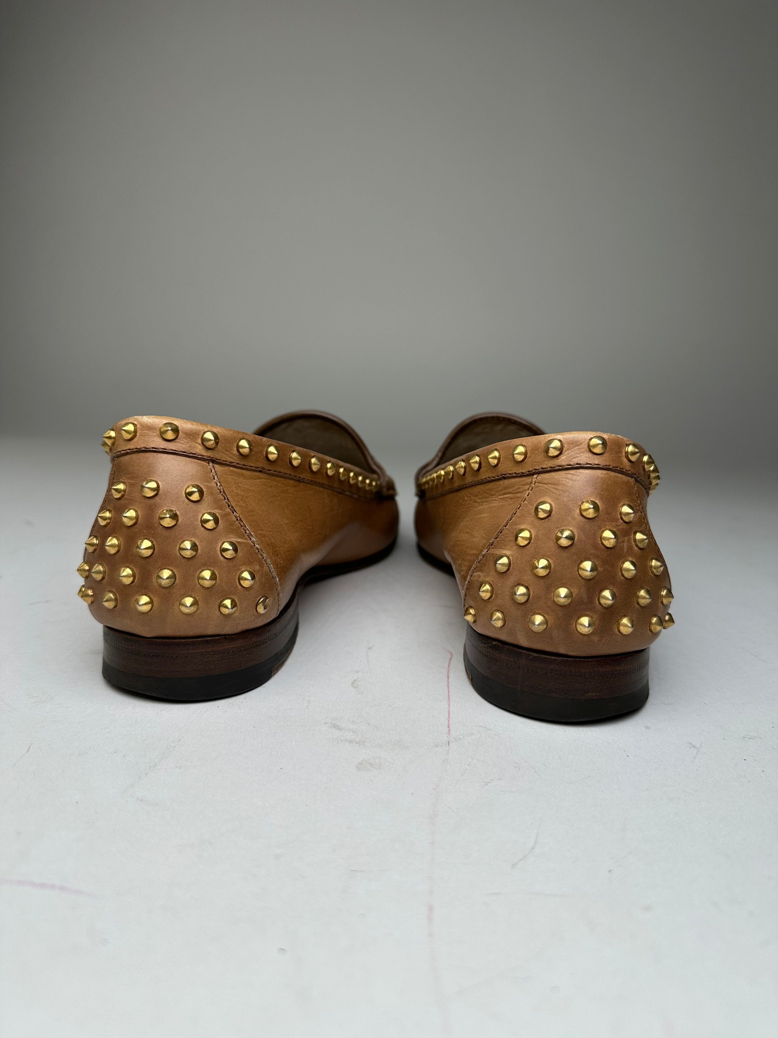 Gucci Vintage Studded Horsebit Leather Loafer Cognac Brown Size US 8 / IT 38 - 6 Thumbnail