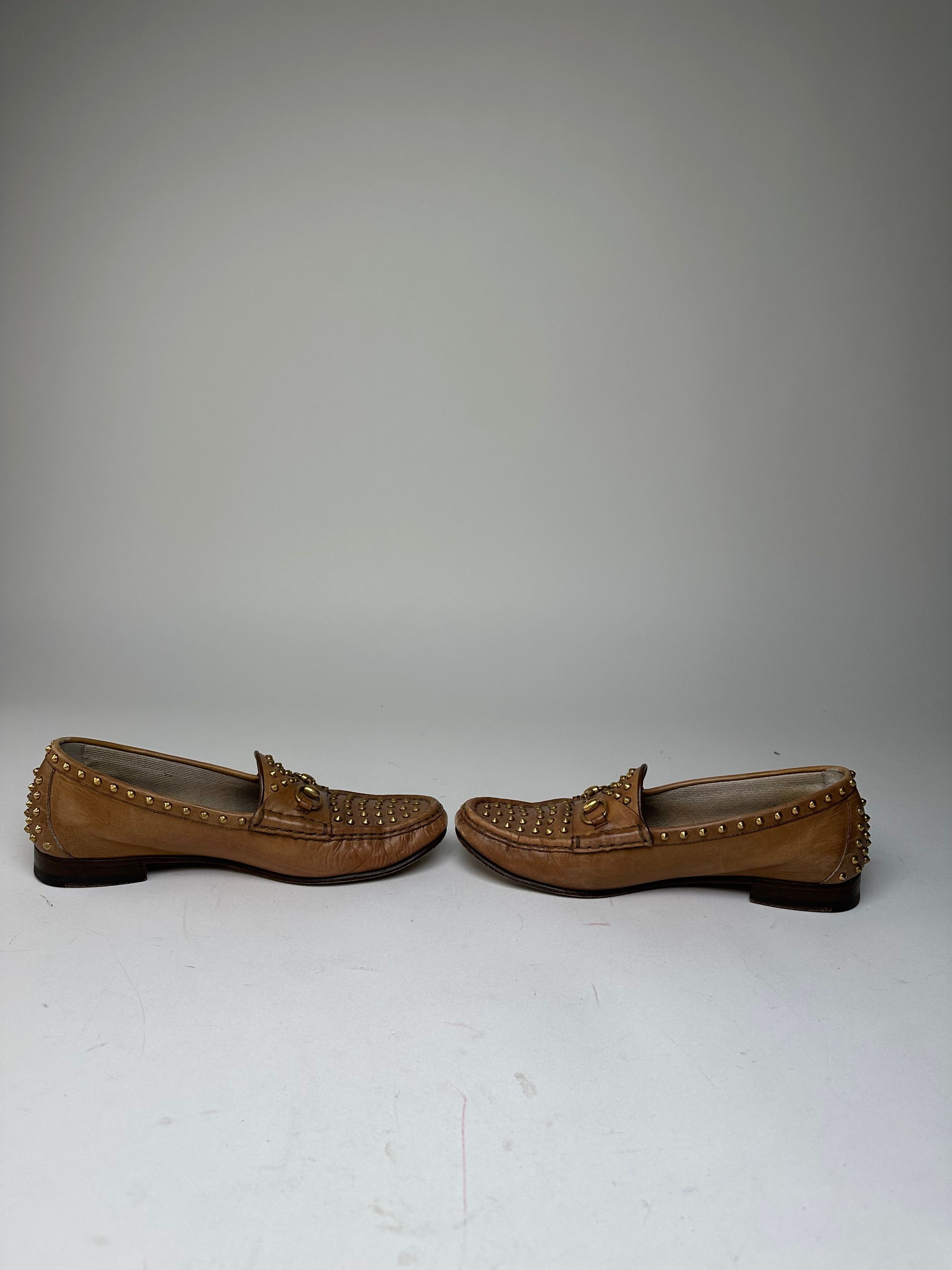 Gucci Vintage Studded Horsebit Leather Loafer Cognac Brown Size US 8 / IT 38 - 8 Thumbnail
