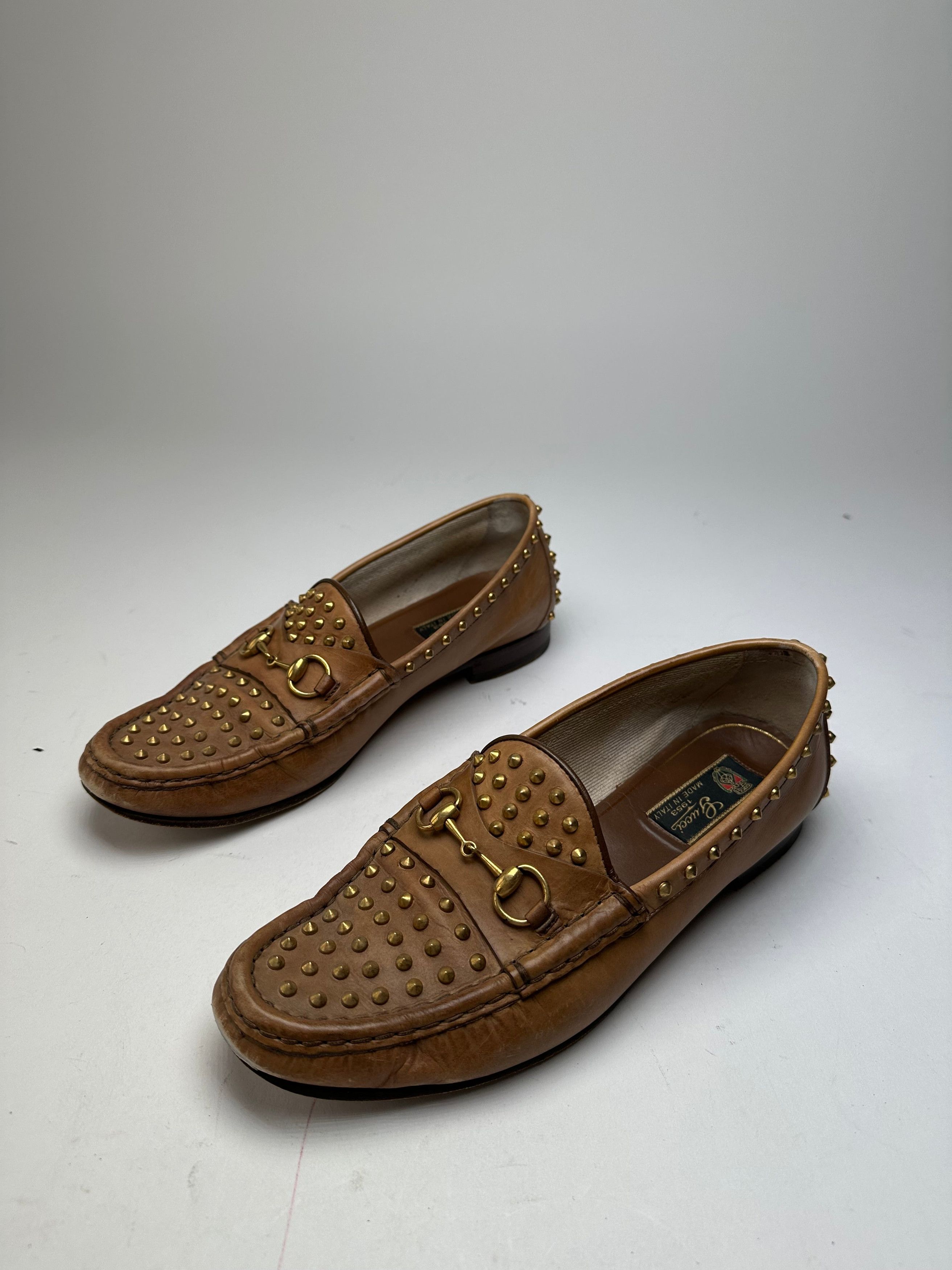 Gucci Vintage Studded Horsebit Leather Loafer Cognac Brown Size US 8 / IT 38 - 2 Thumbnail