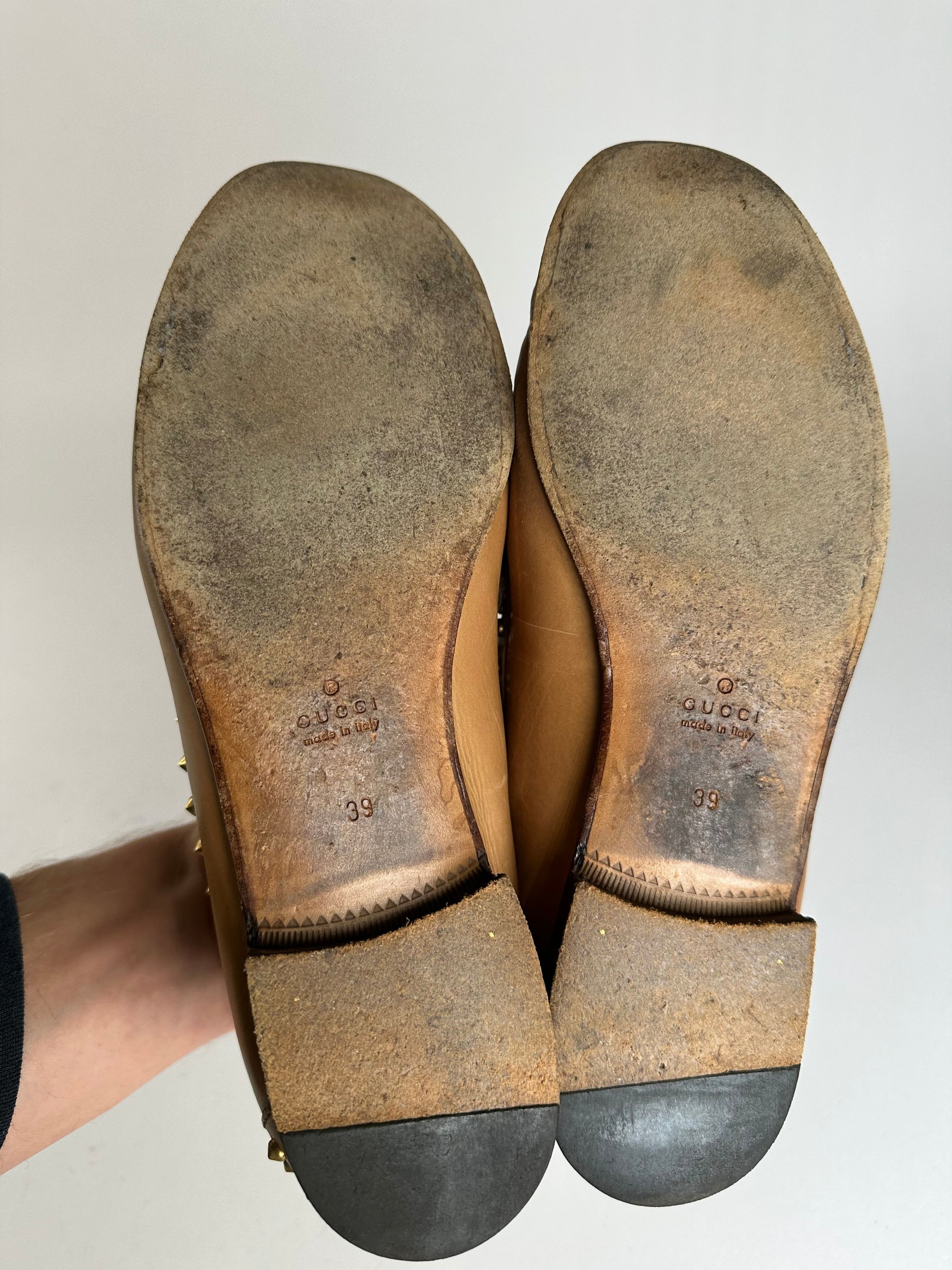 Gucci Vintage Studded Horsebit Leather Loafer Cognac Brown Size US 8 / IT 38 - 9 Thumbnail