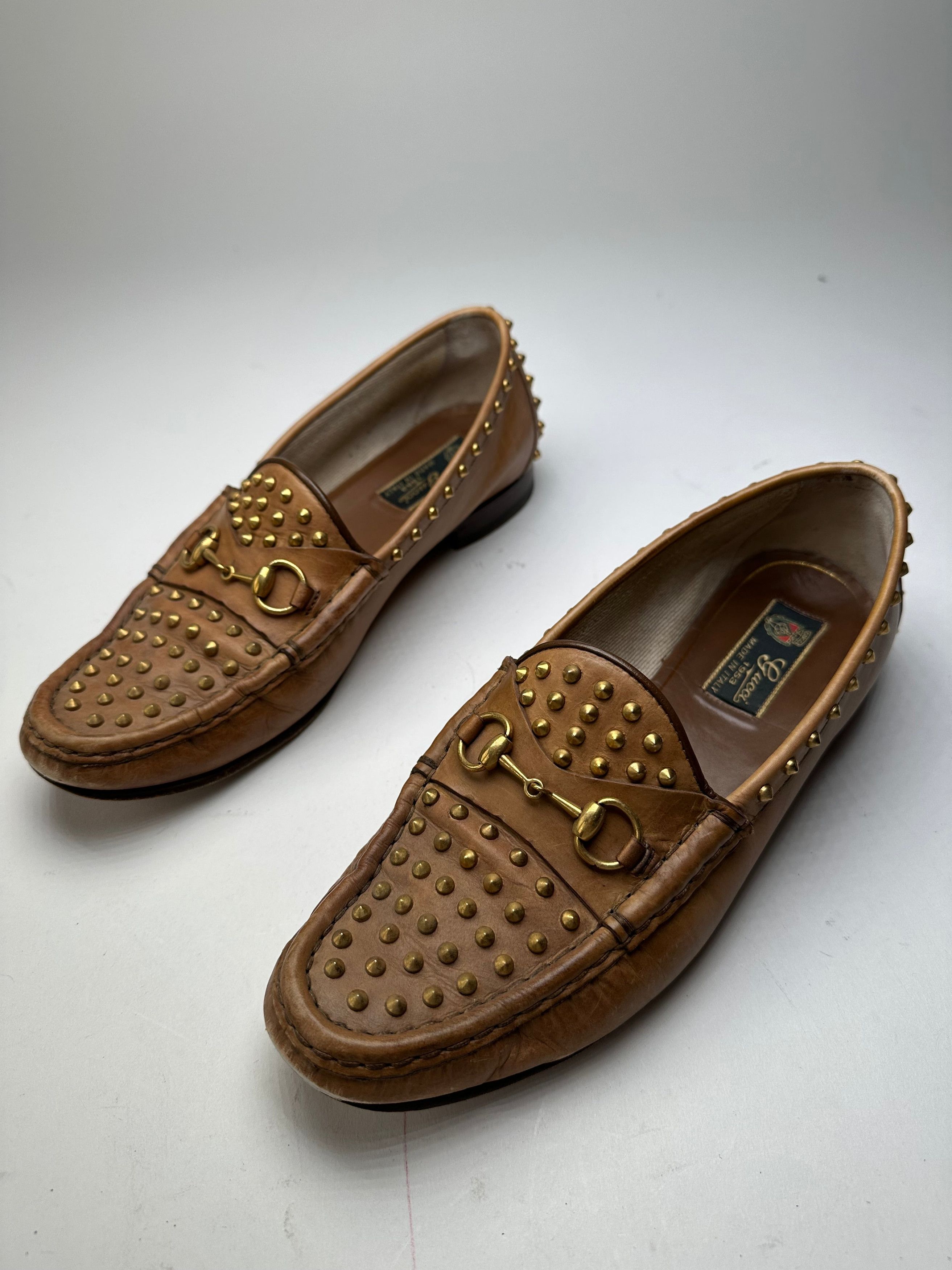 Gucci Vintage Studded Horsebit Leather Loafer Cognac Brown Size US 8 / IT 38 - 12 Thumbnail
