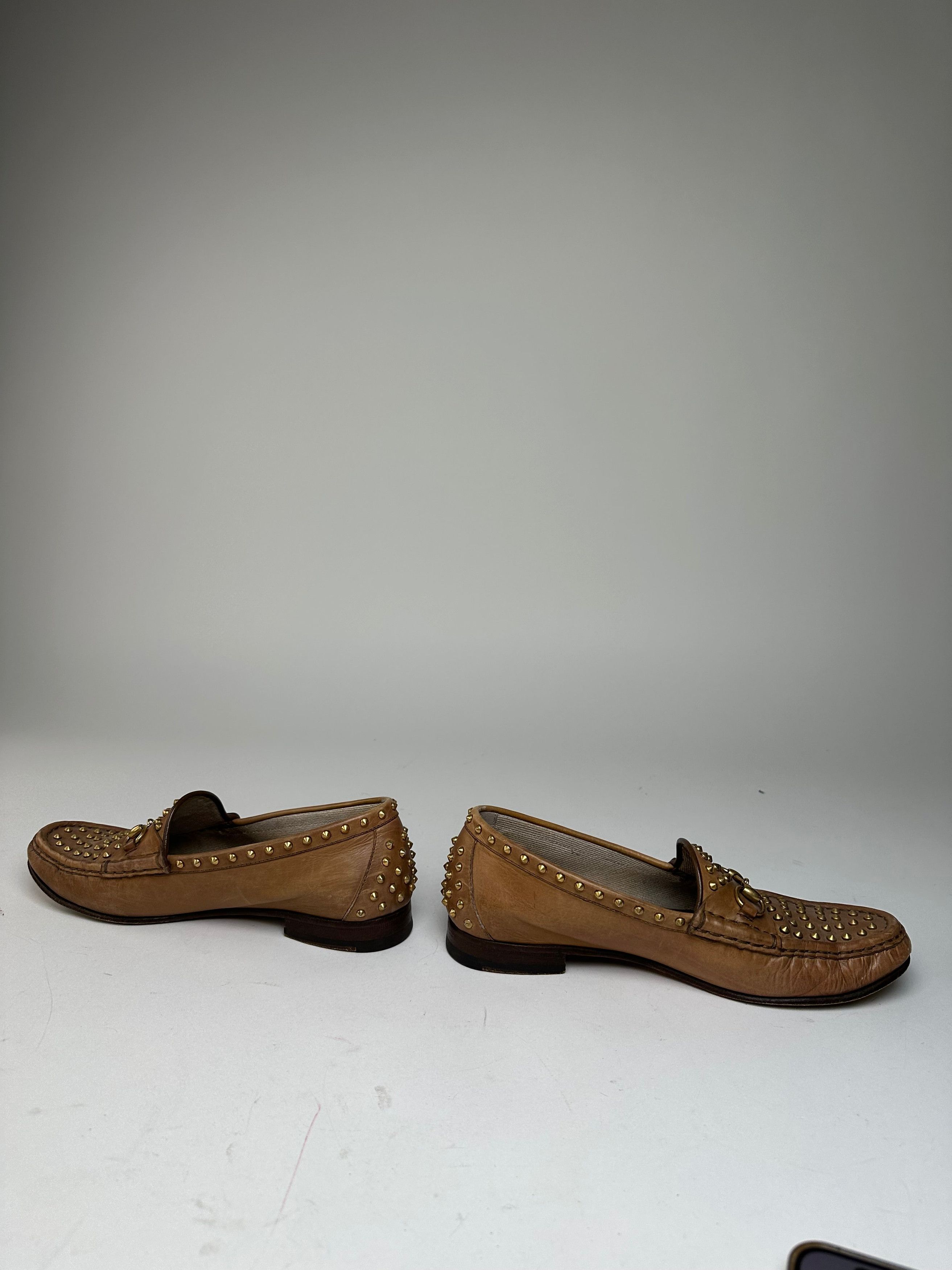 Gucci Vintage Studded Horsebit Leather Loafer Cognac Brown Size US 8 / IT 38 - 5 Thumbnail