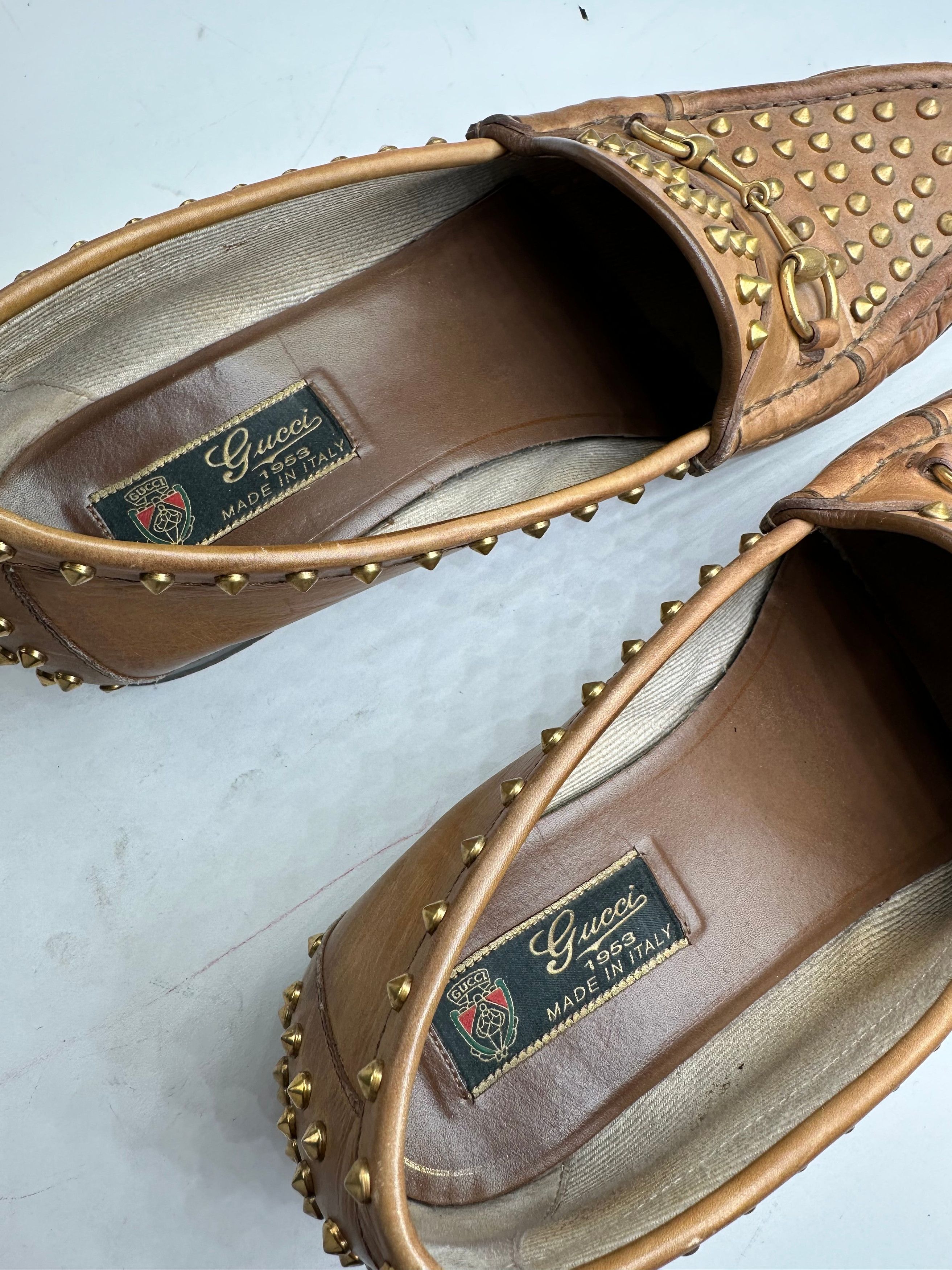 Gucci Vintage Studded Horsebit Leather Loafer Cognac Brown Size US 8 / IT 38 - 7 Thumbnail