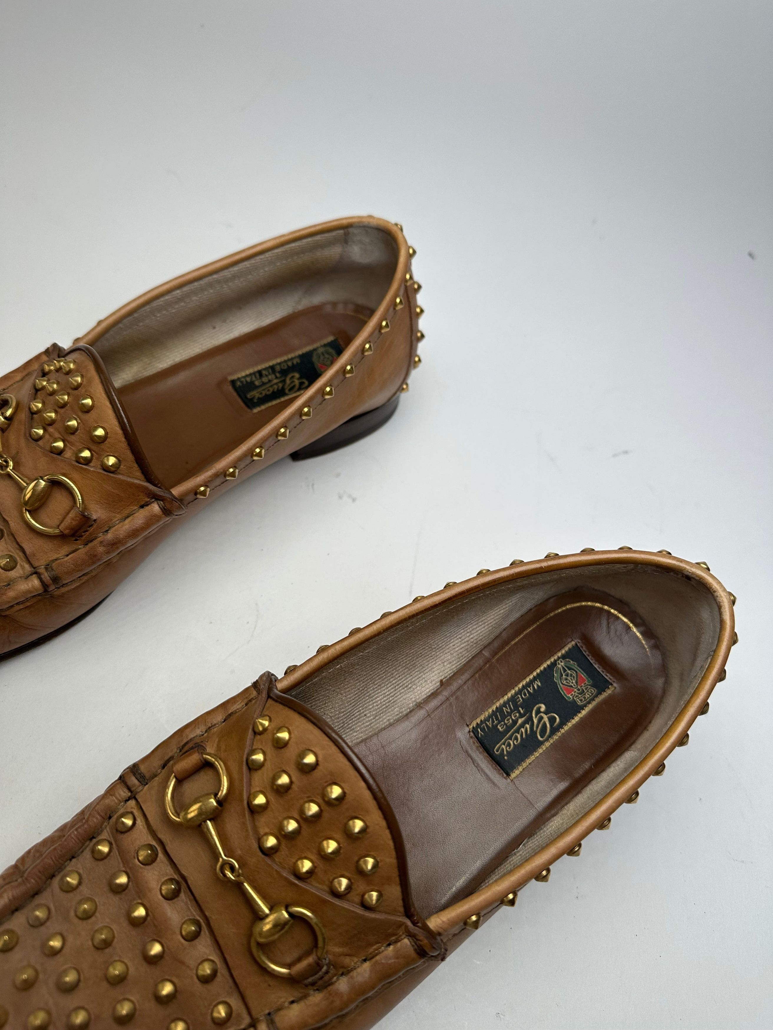 Gucci Vintage Studded Horsebit Leather Loafer Cognac Brown Size US 8 / IT 38 - 4 Thumbnail