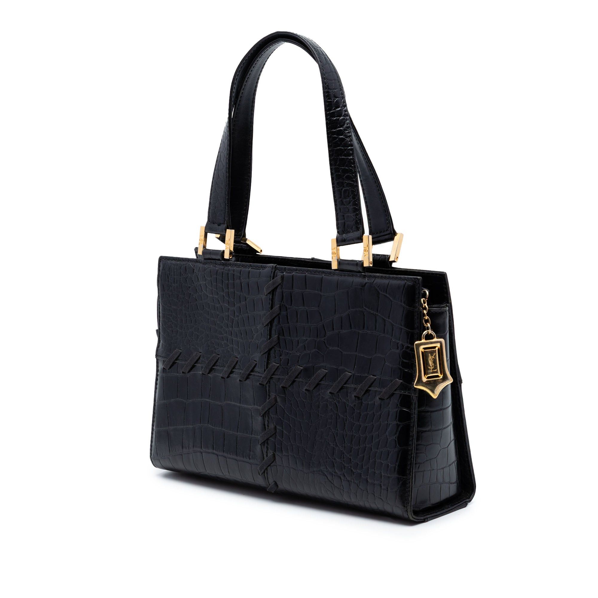 Saint Laurent Paris Croc Embossed Leather Shoulder Bag Size ONE SIZE - 2 Thumbnail