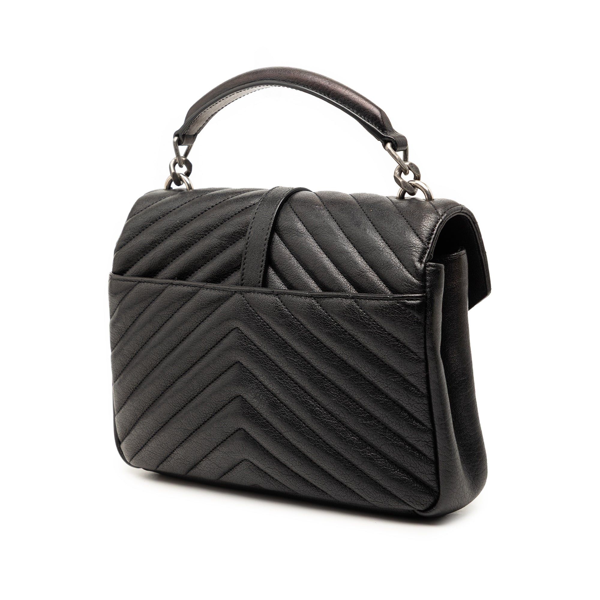 Saint Laurent Paris Medium Metallic Chevron Sheepskin Monogram College Pins Satchel Size ONE SIZE - 2 Thumbnail