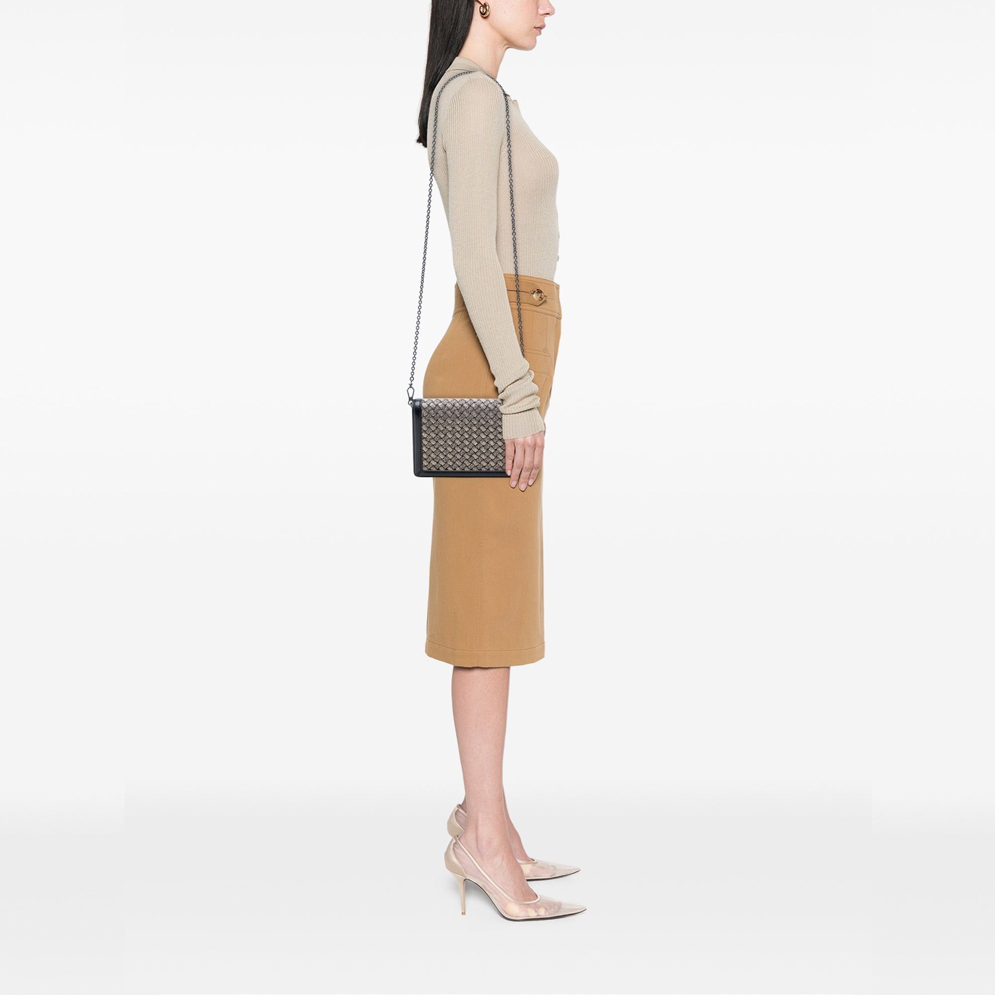 Bottega Veneta Mini Leather and Metallic Knit Intrecciato Montebello Crossbody Size ONE SIZE - 7 Thumbnail